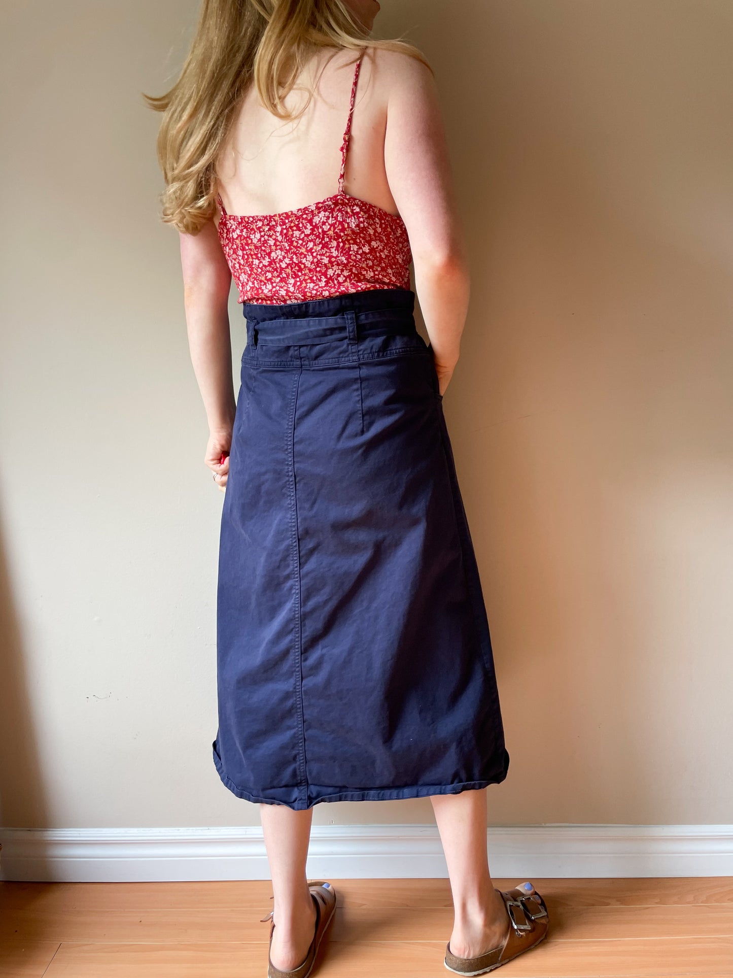 GAP Navy Cotton A-Line Midi Skirt - Size 8