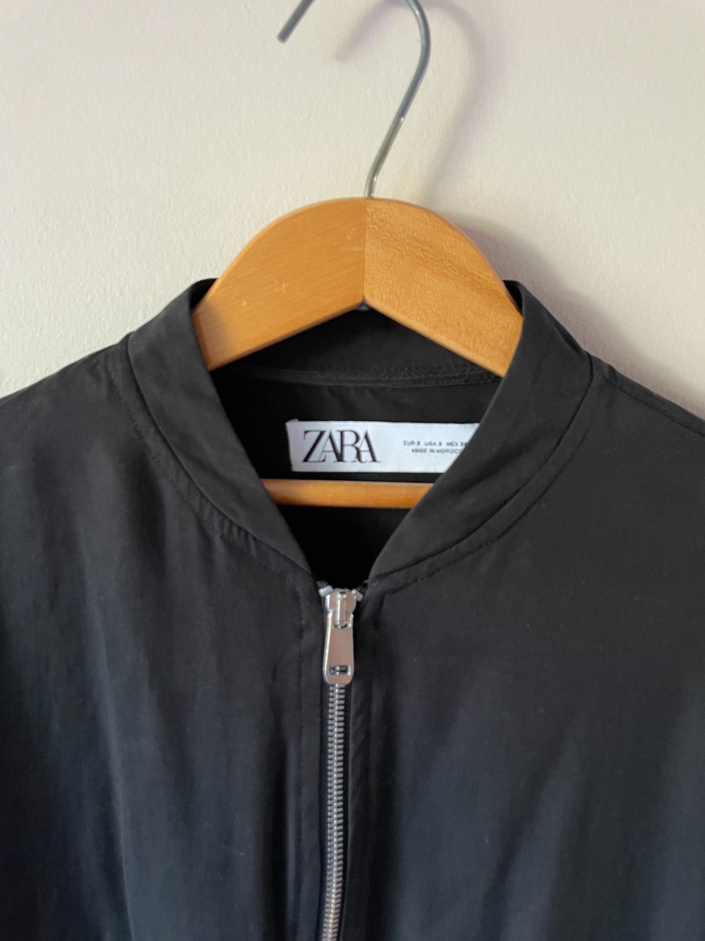 Zara Black Lyocell Cropped Bomber Jacket - Small