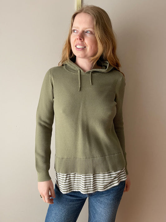 EDC Green Ribbed Organic Cotton Hoodie Sweater - Medium