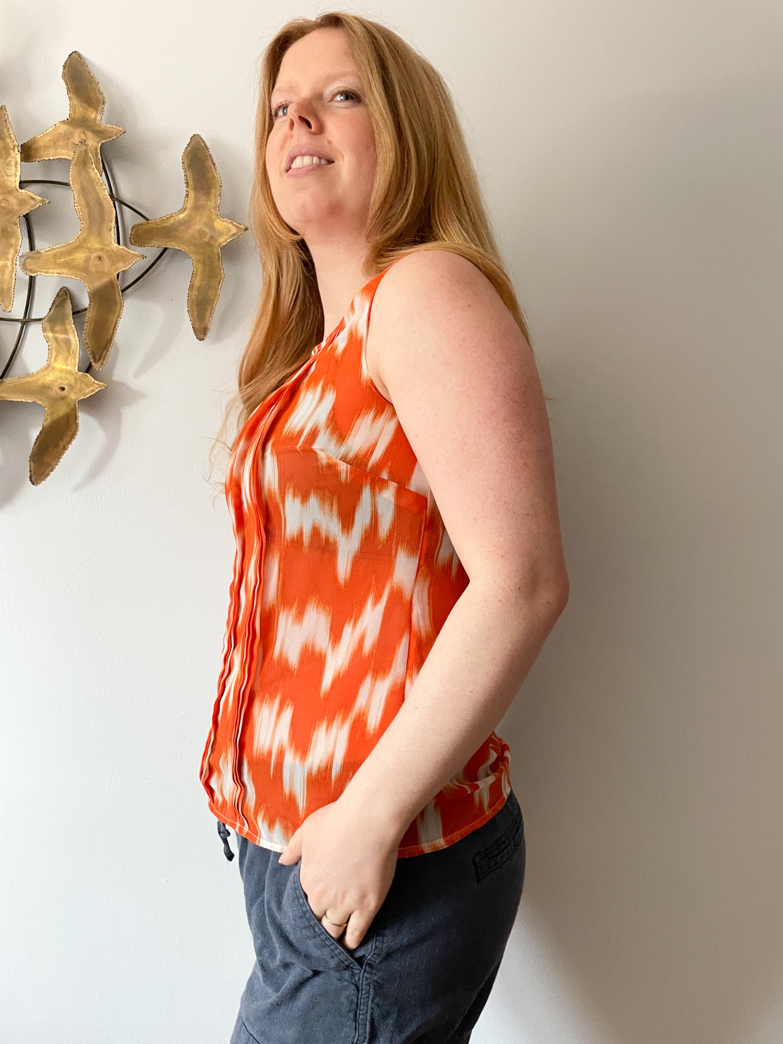 Banana Republic Orange Print Sleeveless Top - Small