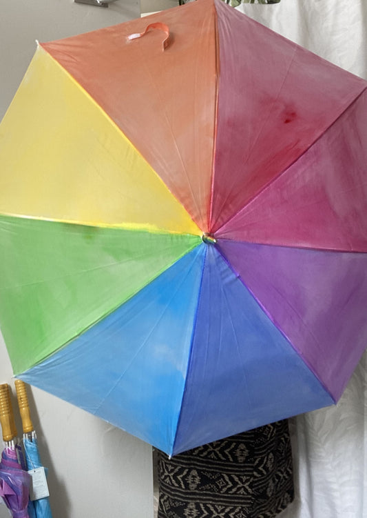 Rainbow Upcycled Hand Dyed Watercolour Umbrella - Vertical View