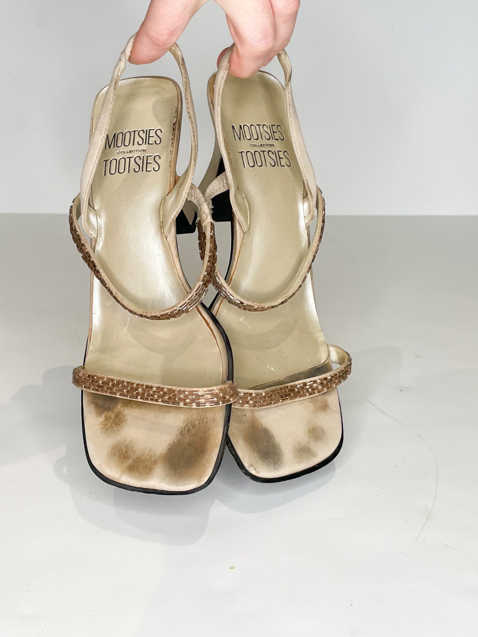 Mootsies Tootsies Soft Gold Satin Strappy Square Toe 3.25