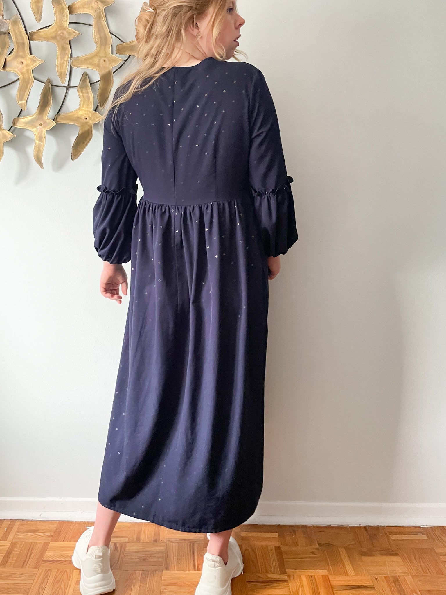 Navy blue and gold maxi outlet dress