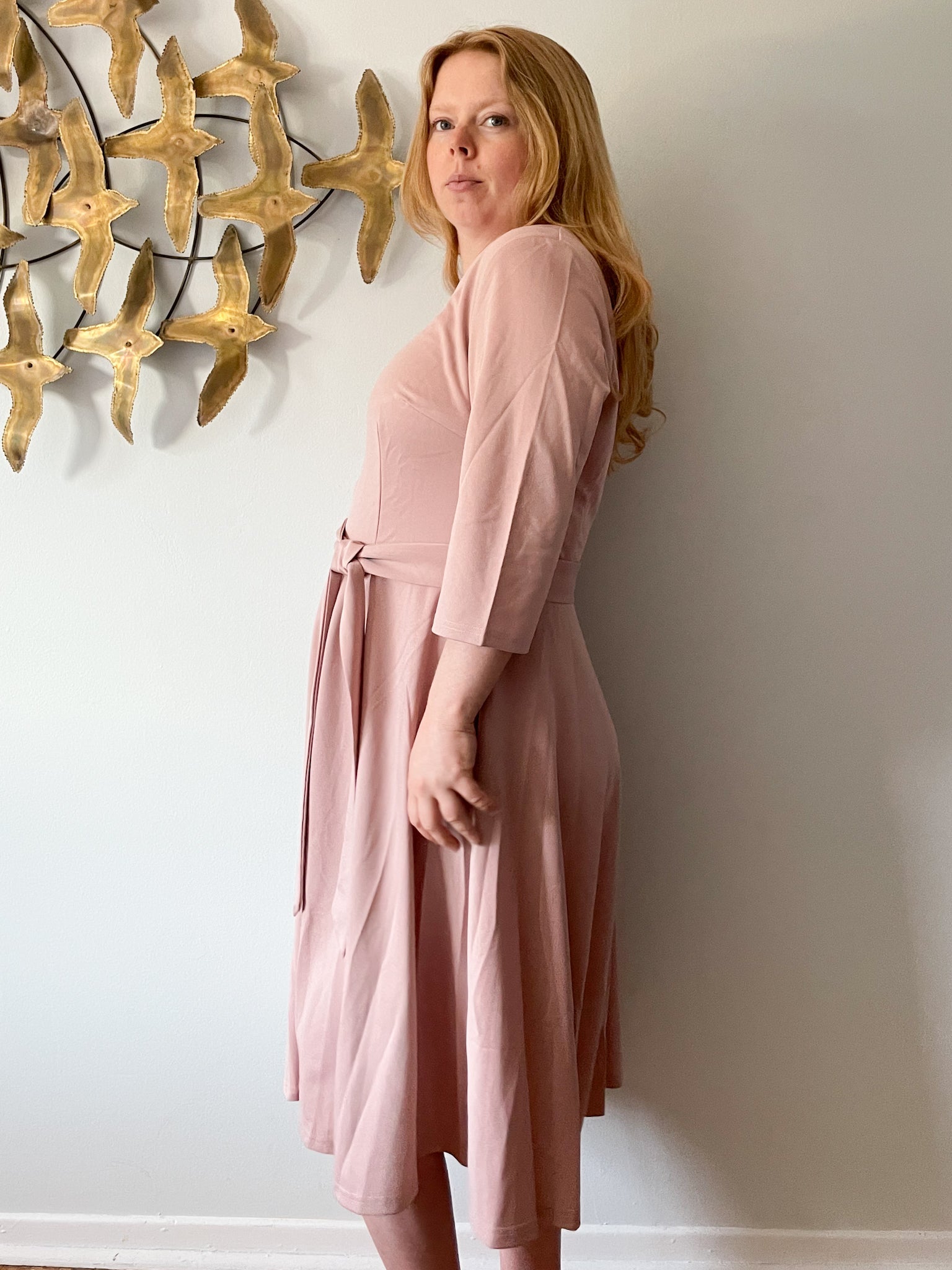 Blush pink fit and flare dress best sale