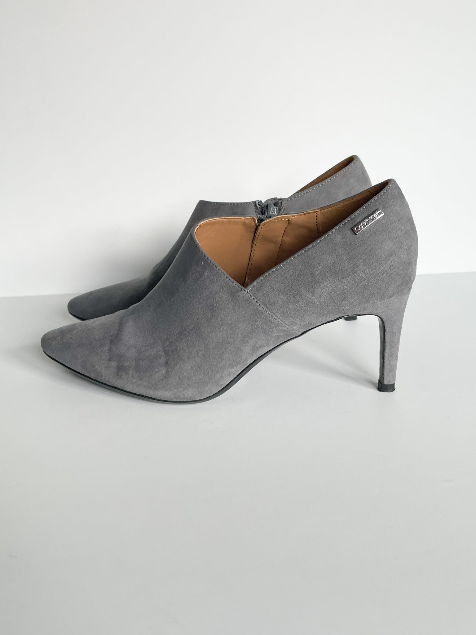 Grey pointed ankle on sale boots