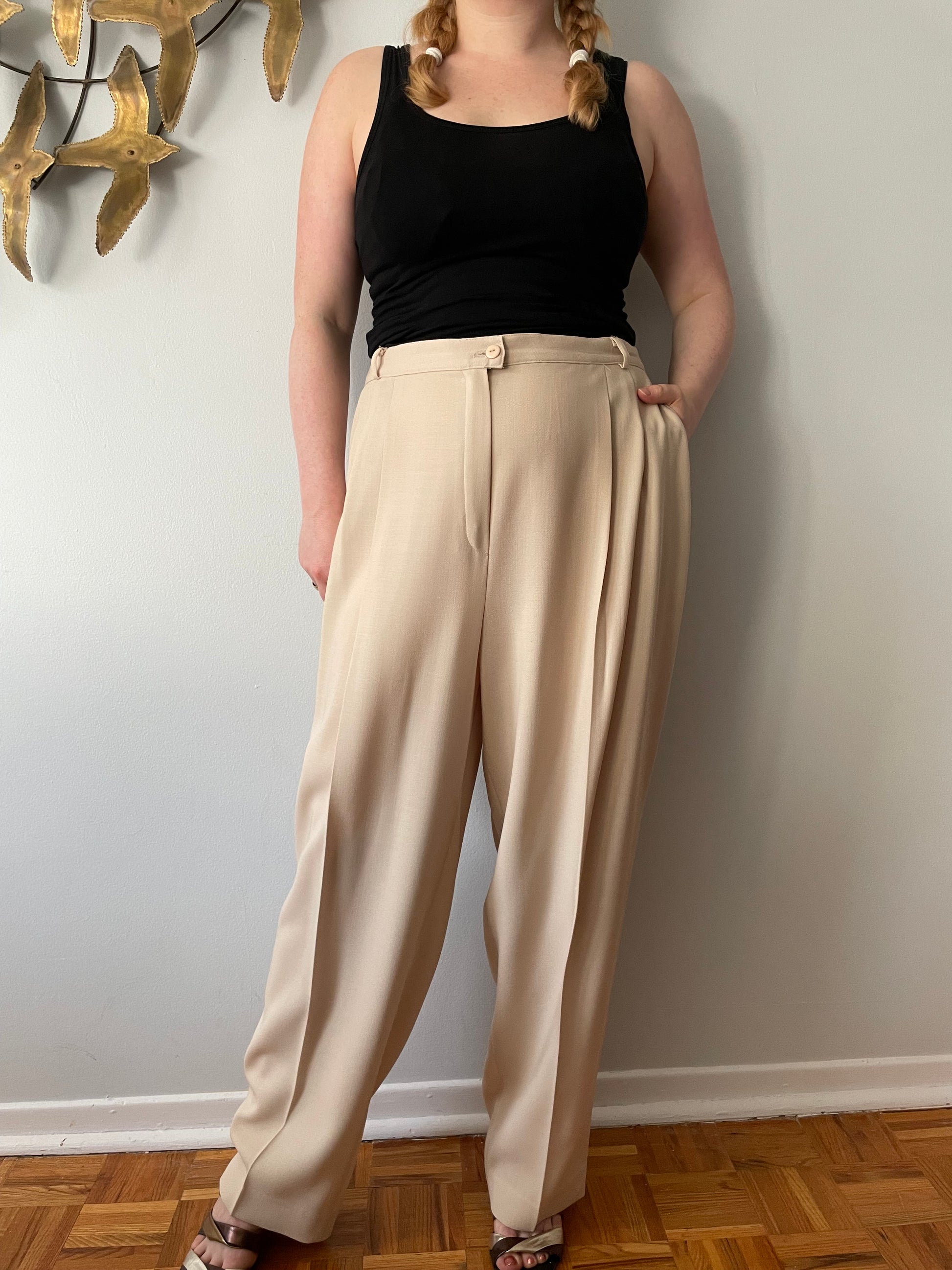 Peter Nygard Sand Beige 100% Virgin Wool High Rise Wide Leg Trouser Pa – Le  Prix Fashion & Consulting
