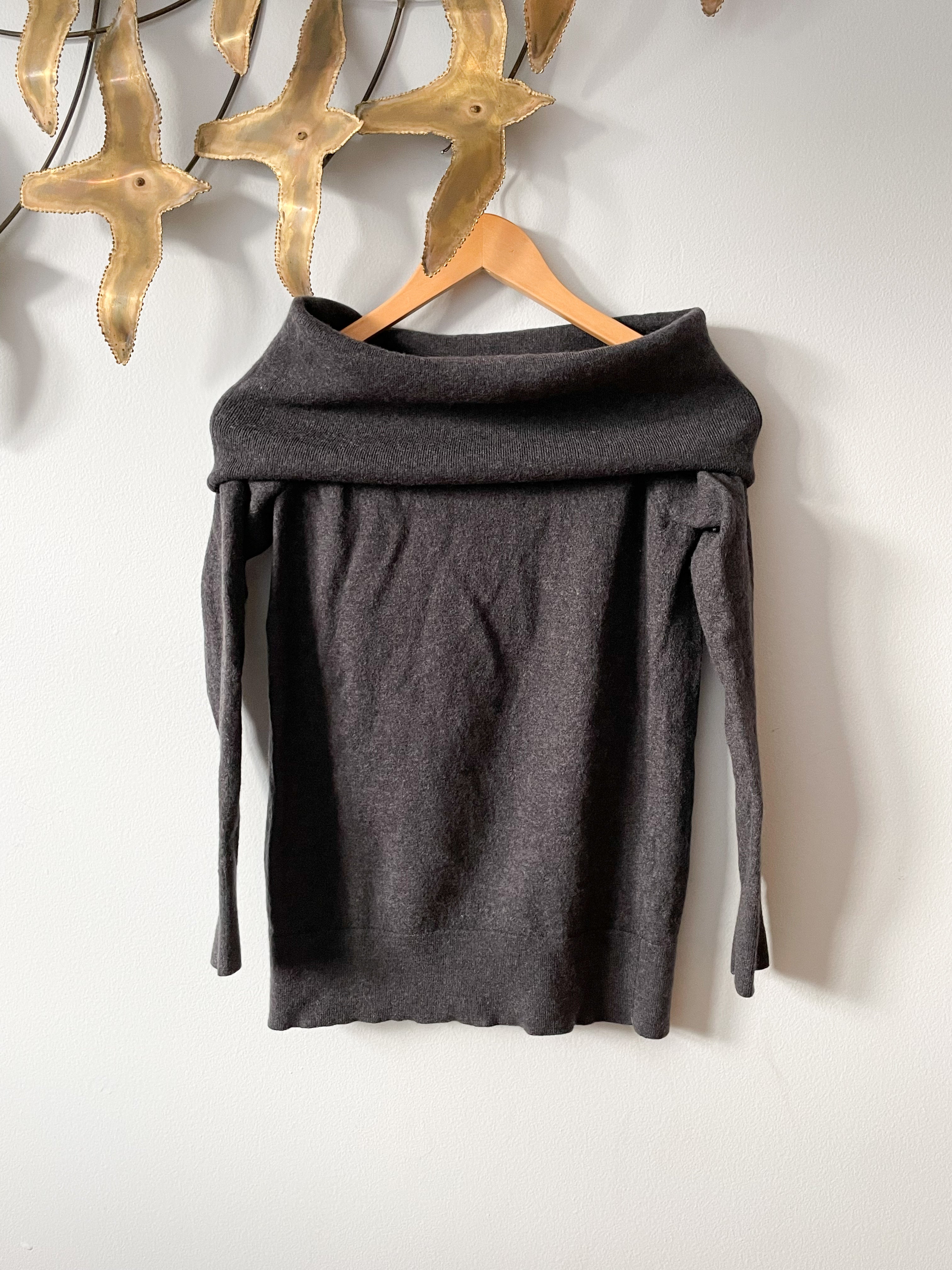 Wilfred Free Grey Cowl Neck Off The Shoulder Merino Wool Sweater