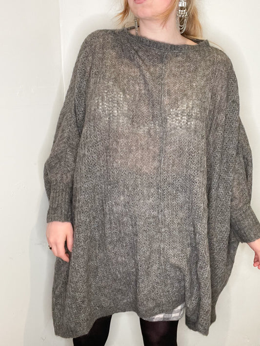 Zara Grey Knit Oversized Alpaca Wool Blend Tunic Top NWT - M/L/XL