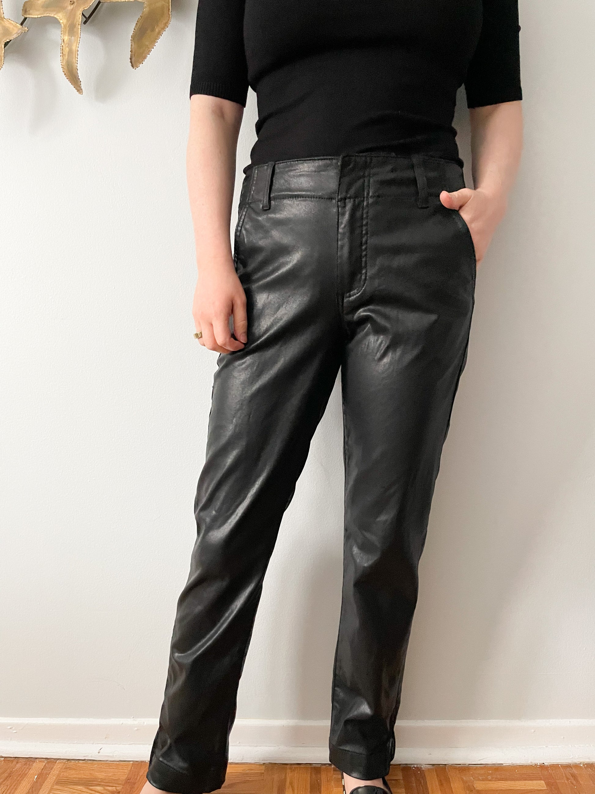 Soft Leather Straight Leg Trouser | Black