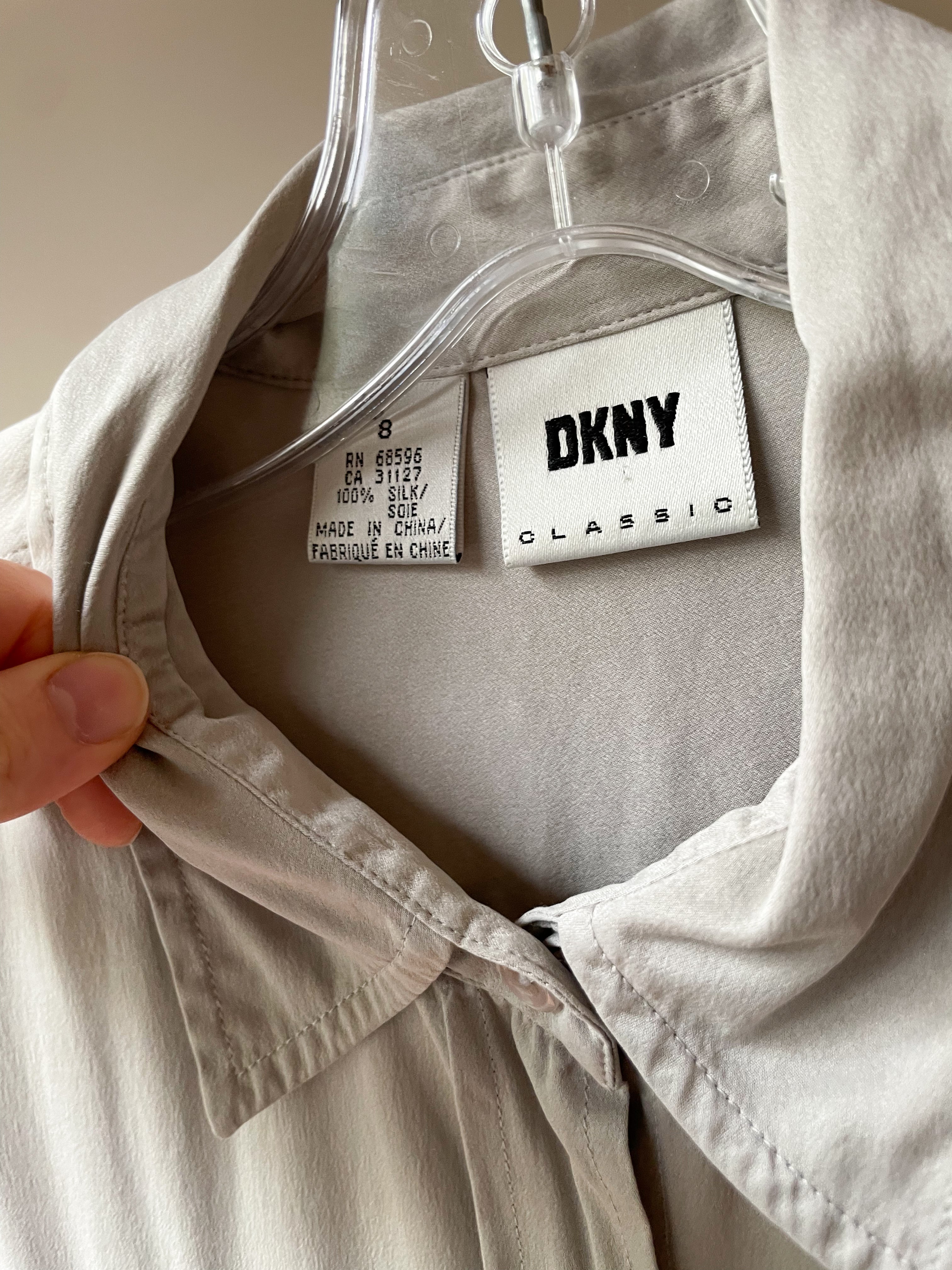 Vintage DKNY Grey 100 Silk Button Down Blouse Size 8 Le Prix Fashion Consulting