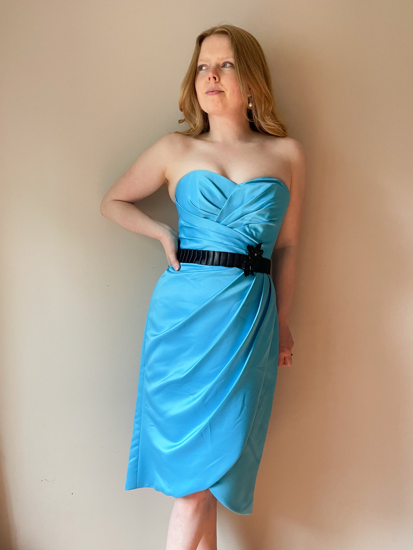 Morilee Blue Sweetheart Strapless Wrap Style Cocktail Dress - Size 6/8