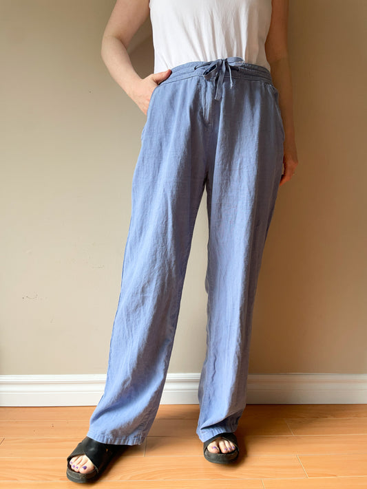 Next Grey Blue Linen Wide Leg Pants - Size 12