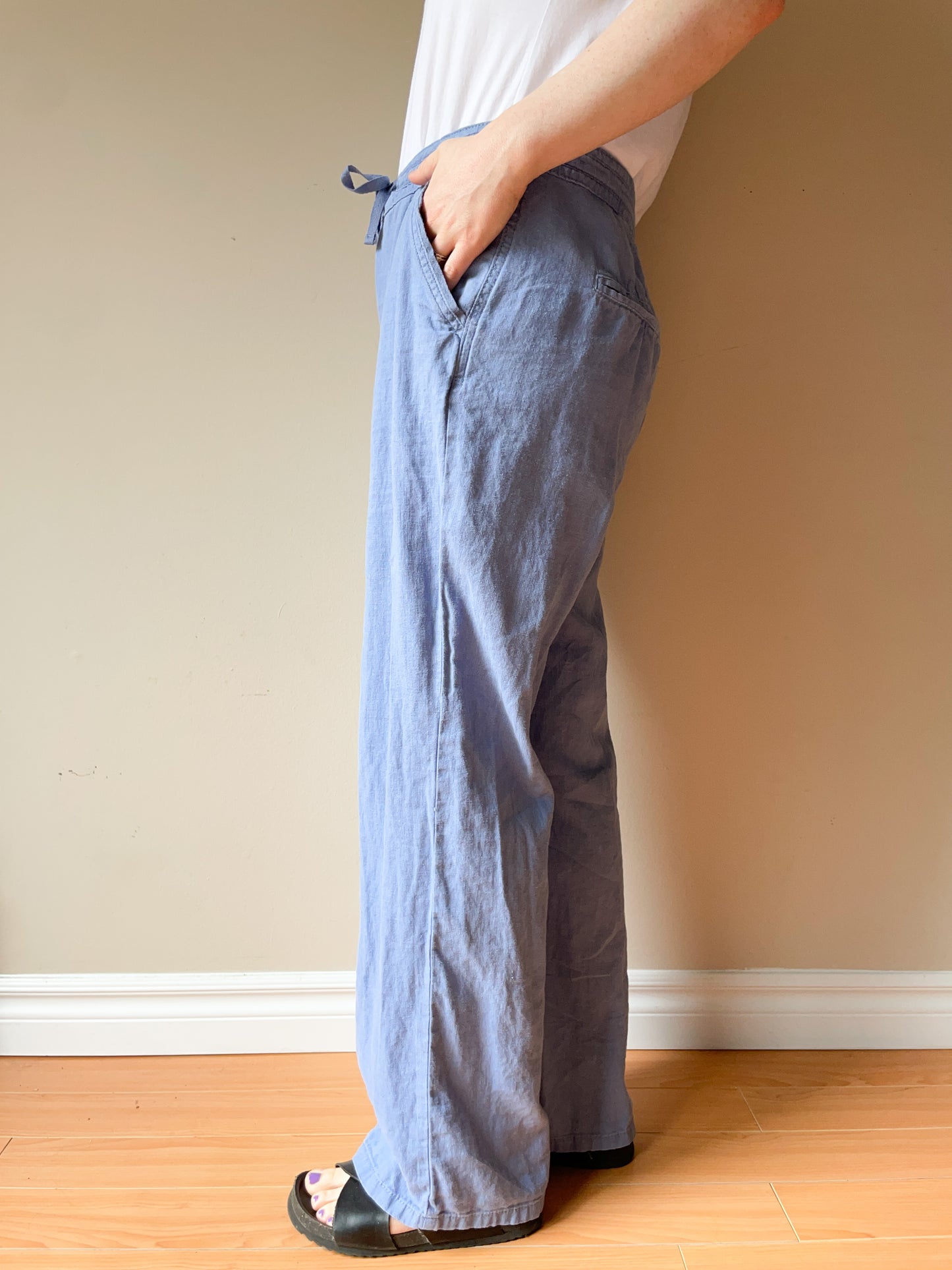 Next Grey Blue Linen Wide Leg Pants - Size 12