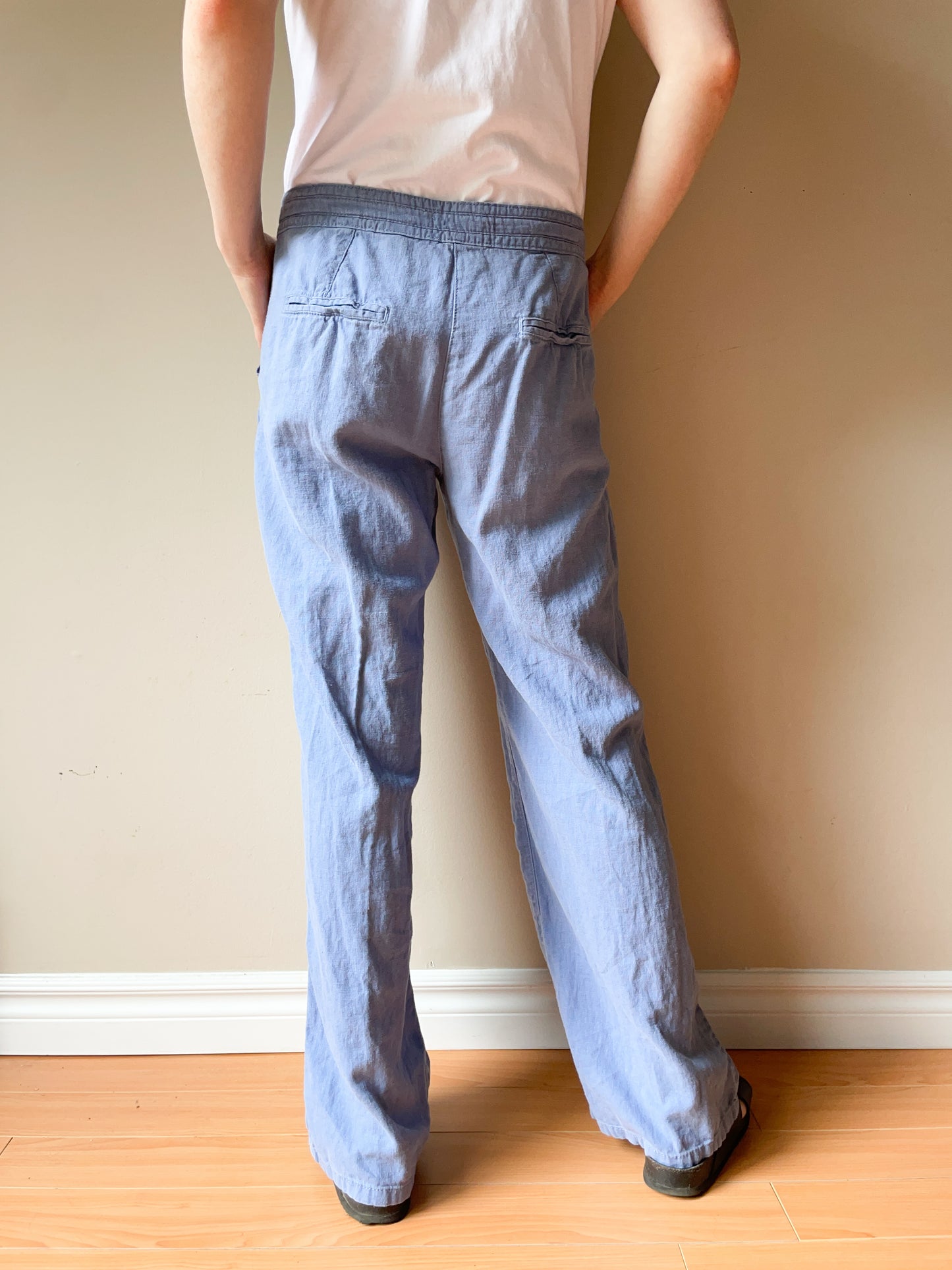 Next Grey Blue Linen Wide Leg Pants - Size 12