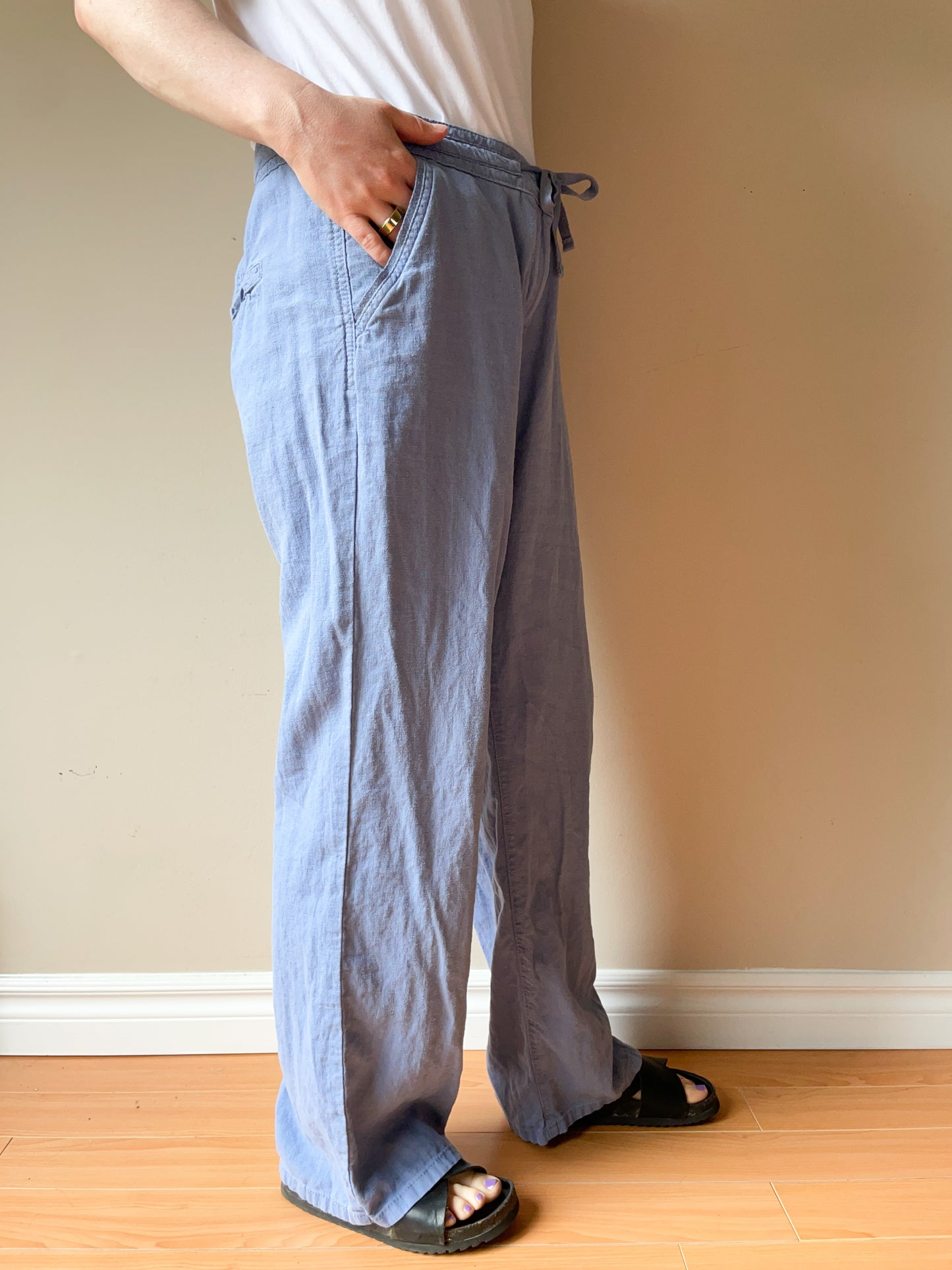 Next Grey Blue Linen Wide Leg Pants - Size 12