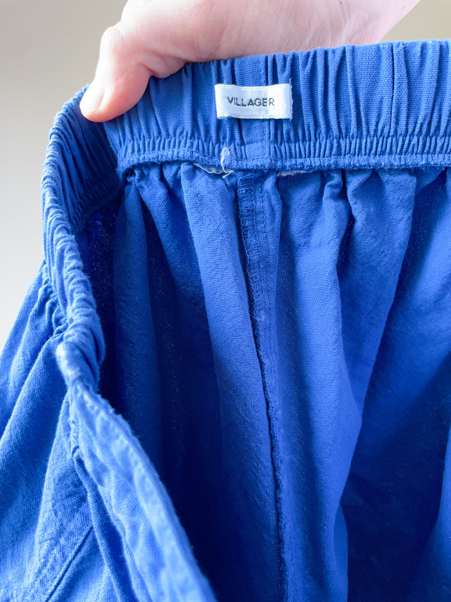 Villager Blue 100% Cotton Wide Leg Pants with Pockets - Medium