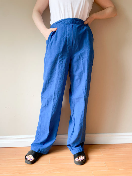 Villager Blue 100% Cotton Wide Leg Pants with Pockets - Medium