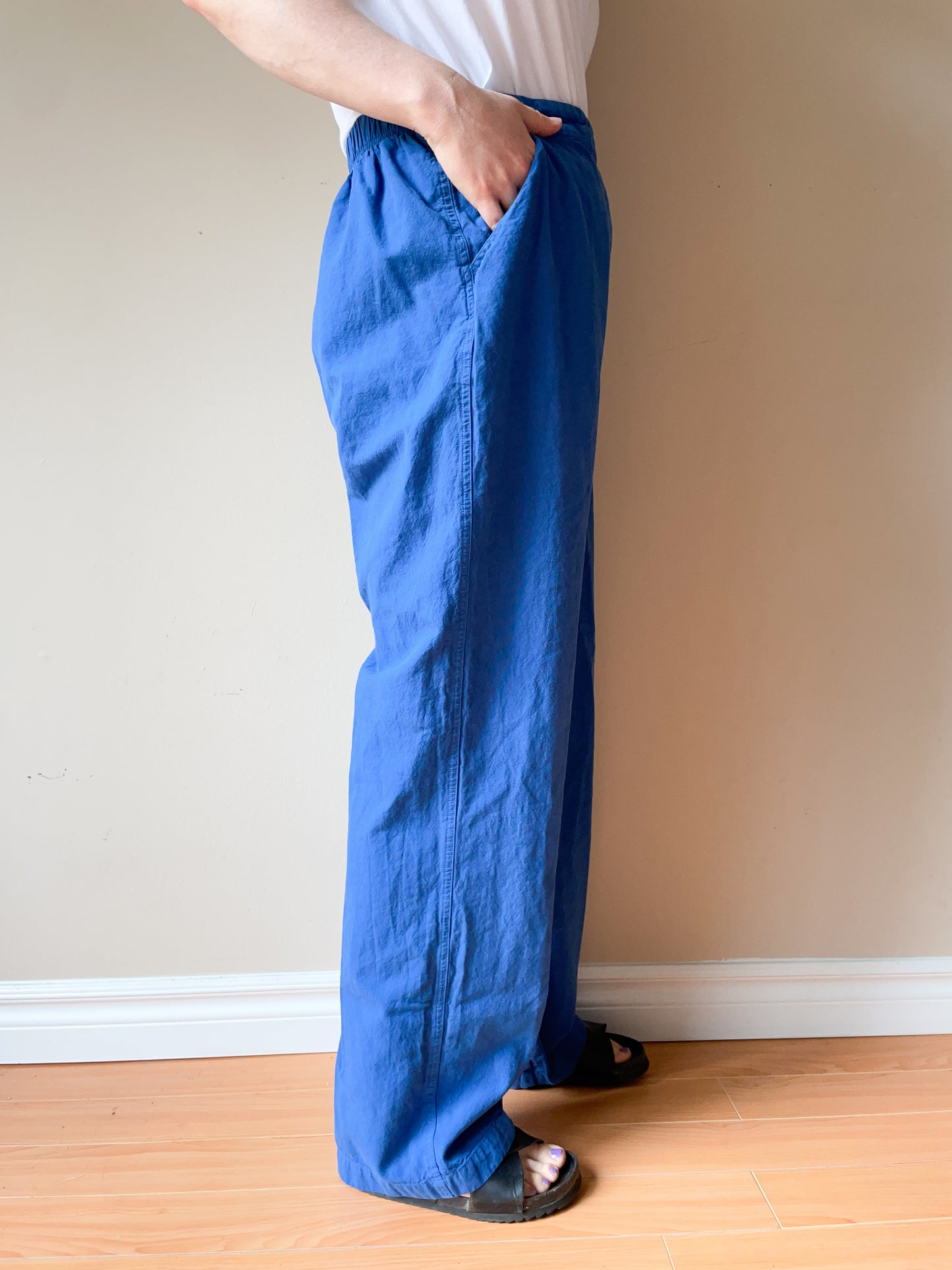 Villager Blue 100% Cotton Wide Leg Pants with Pockets - Medium