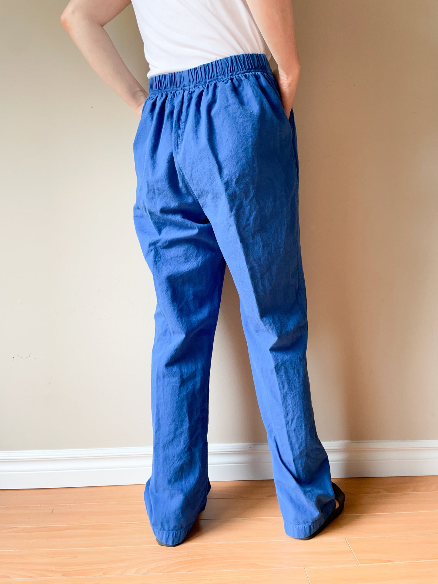 Villager Blue 100% Cotton Wide Leg Pants with Pockets - Medium