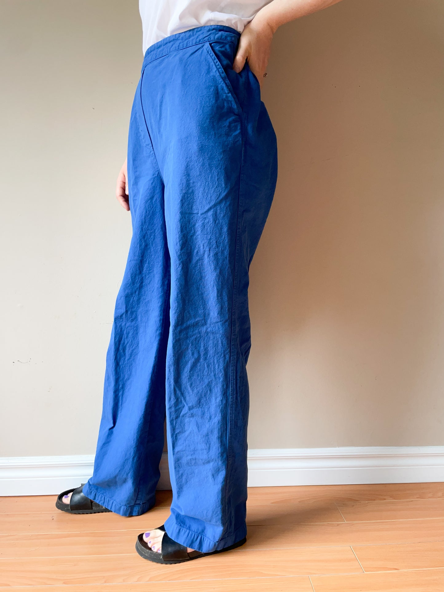 Villager Blue 100% Cotton Wide Leg Pants with Pockets - Medium