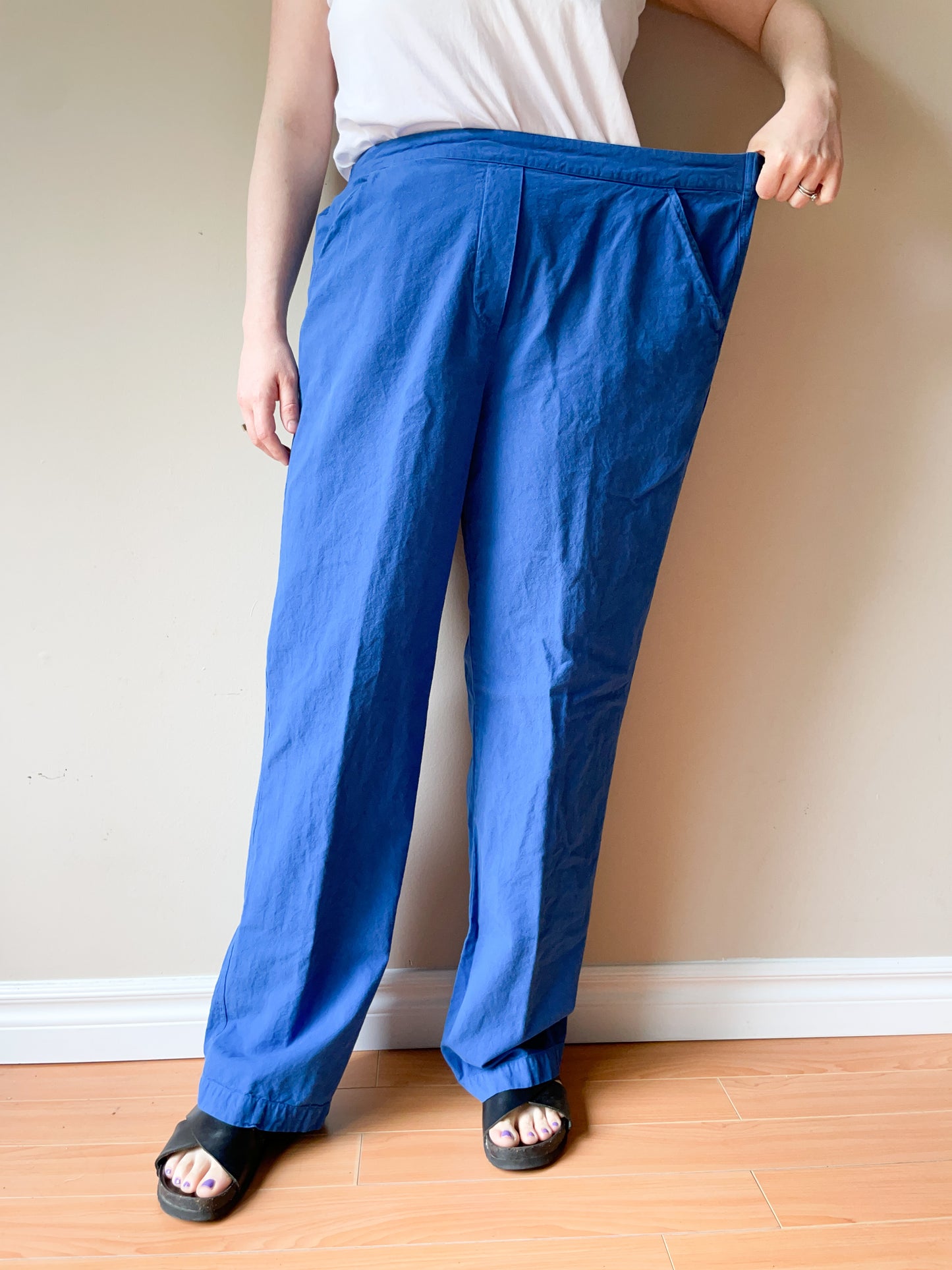 Villager Blue 100% Cotton Wide Leg Pants with Pockets - Medium