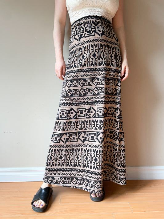 Promesa Camel Black Graphic Maxi Knit Skirt - S/M