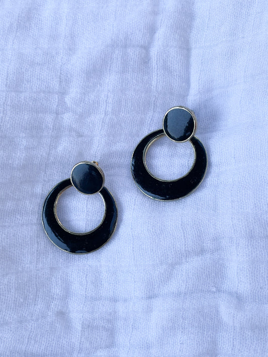 Vintage Black and Gold Statement Hoop Earrings