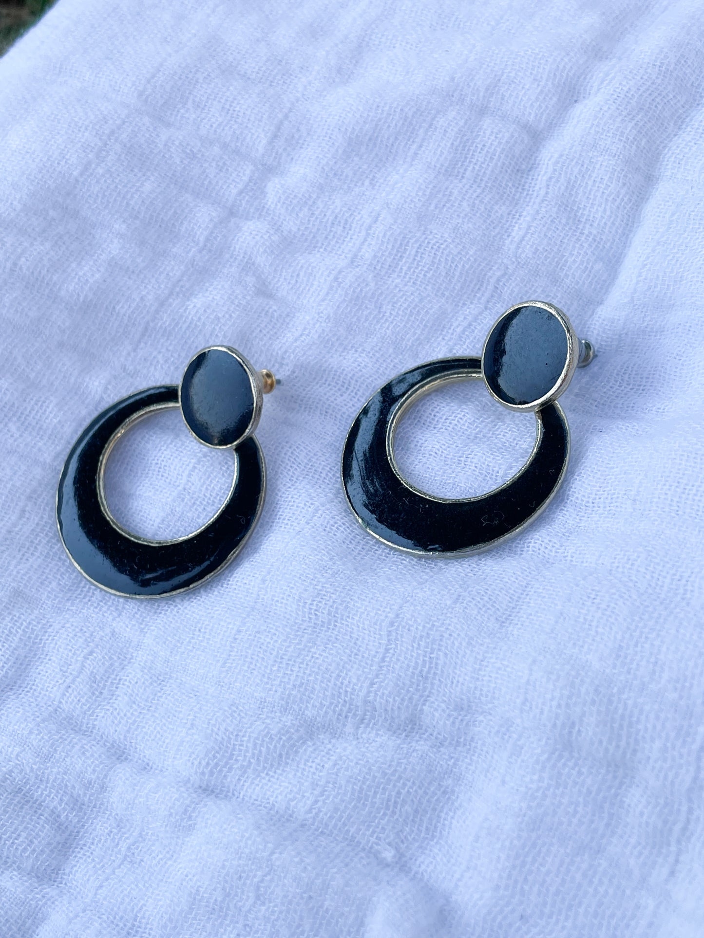 Vintage Black and Gold Statement Hoop Earrings