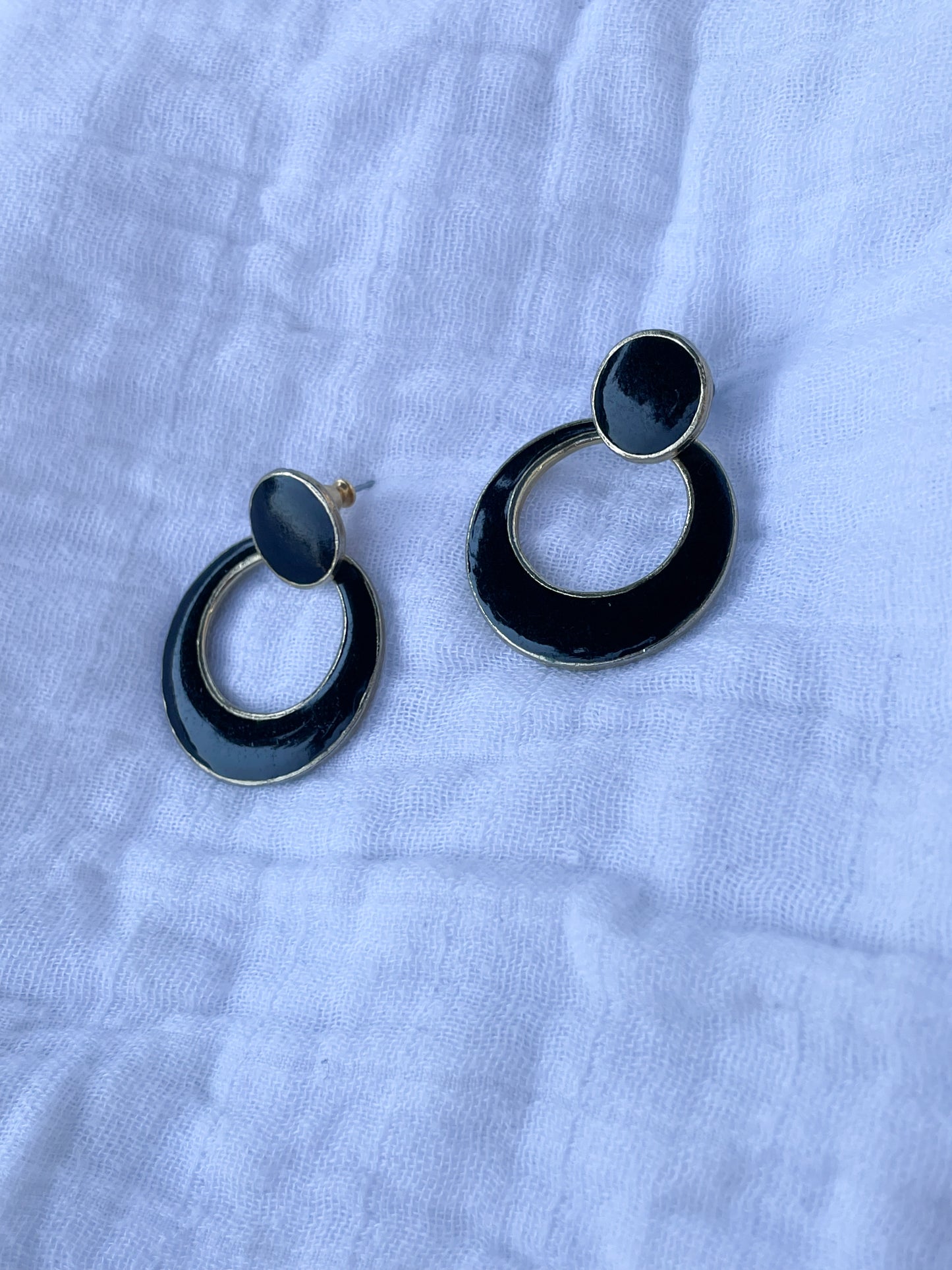 Vintage Black and Gold Statement Hoop Earrings