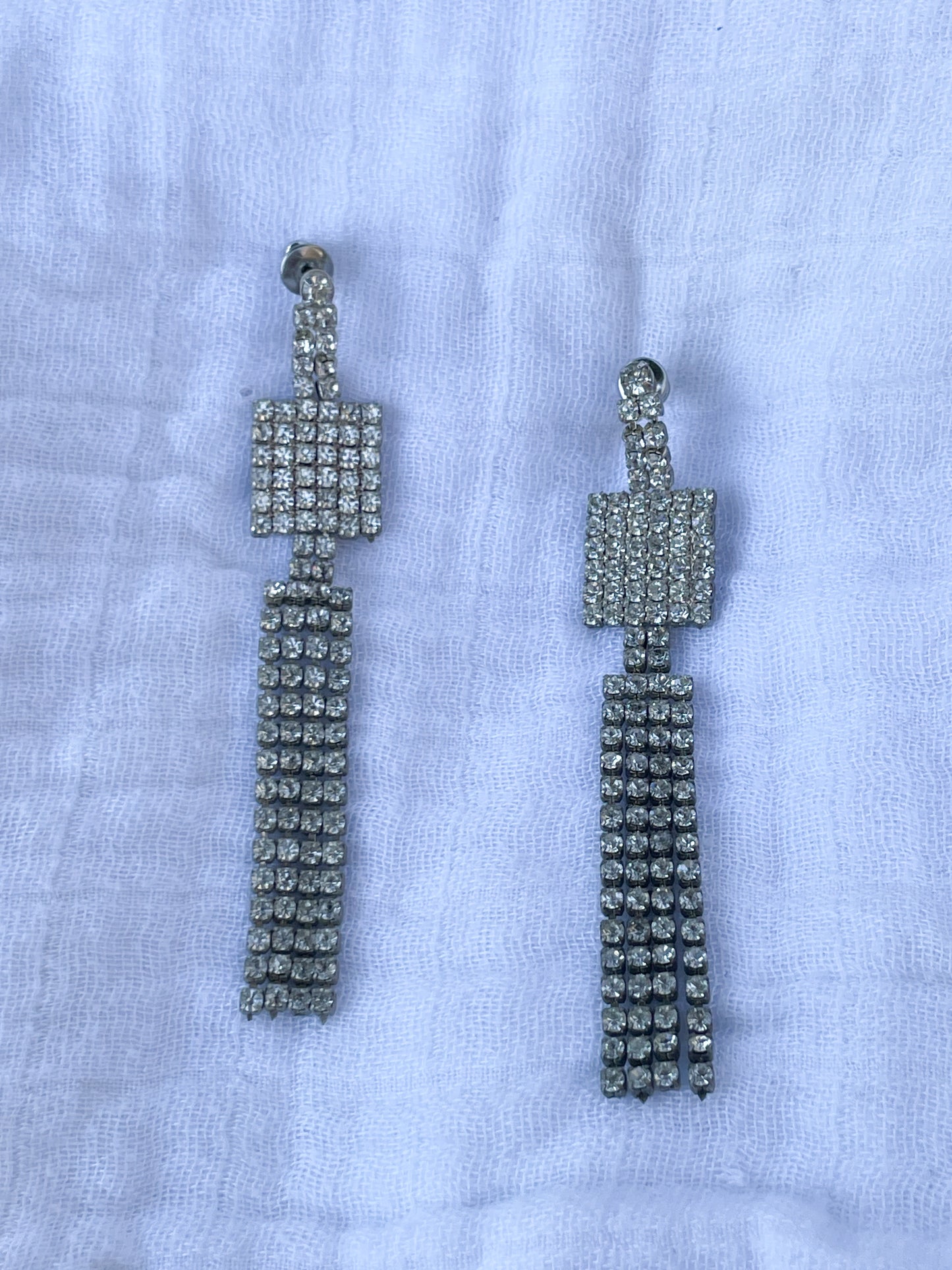 Silver Pave Crystal Dangle Fringe Earrings