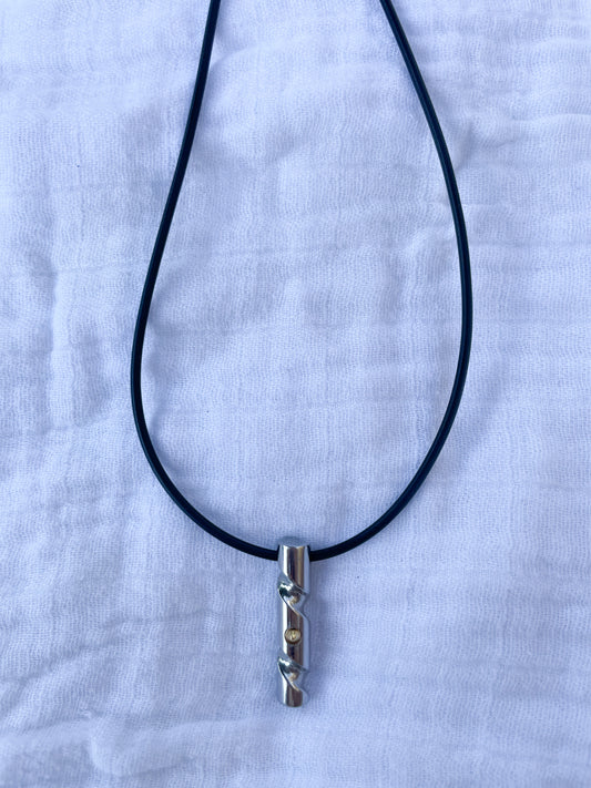 BK-UP BY BARAKA Black Plastic Cord Stainless Steel Twist Necklace