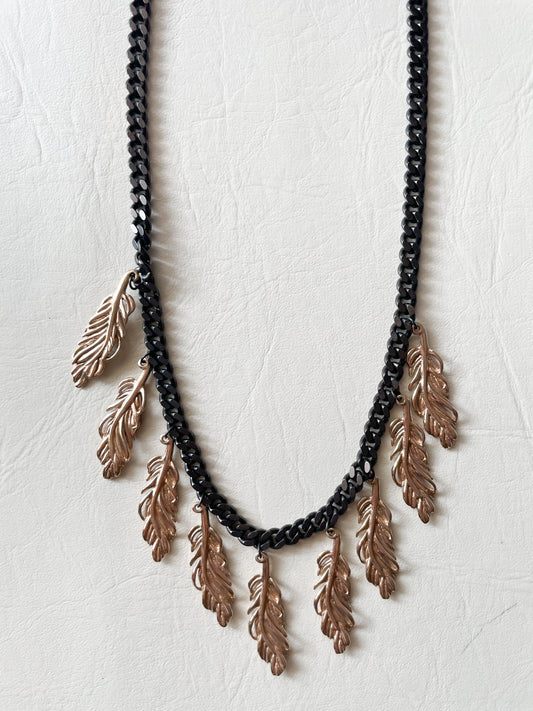 Stella & Dot Black Chain Gold Feather Necklace