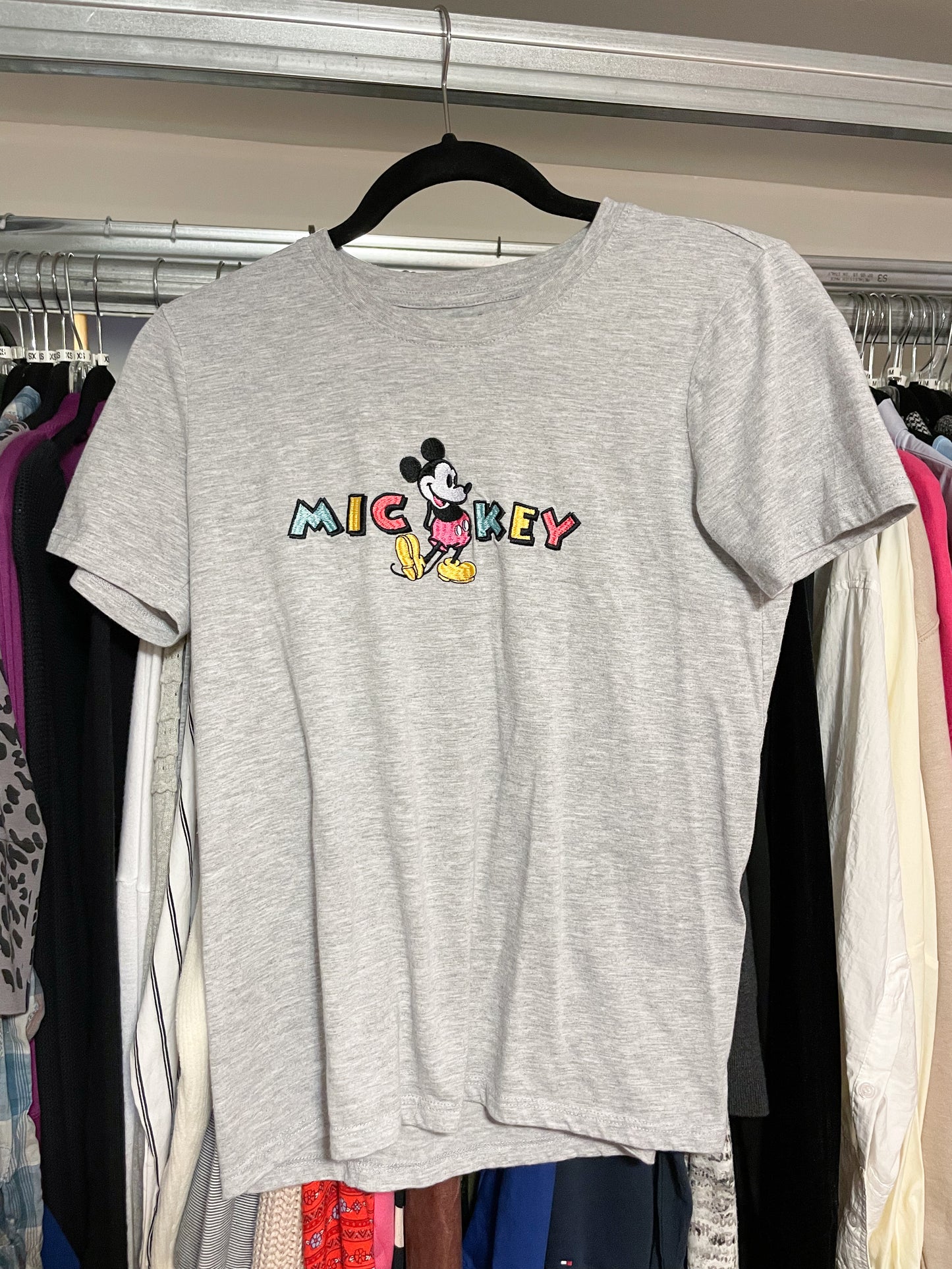 Mickey Grey Embroidered Graphic T-Shirt - Small