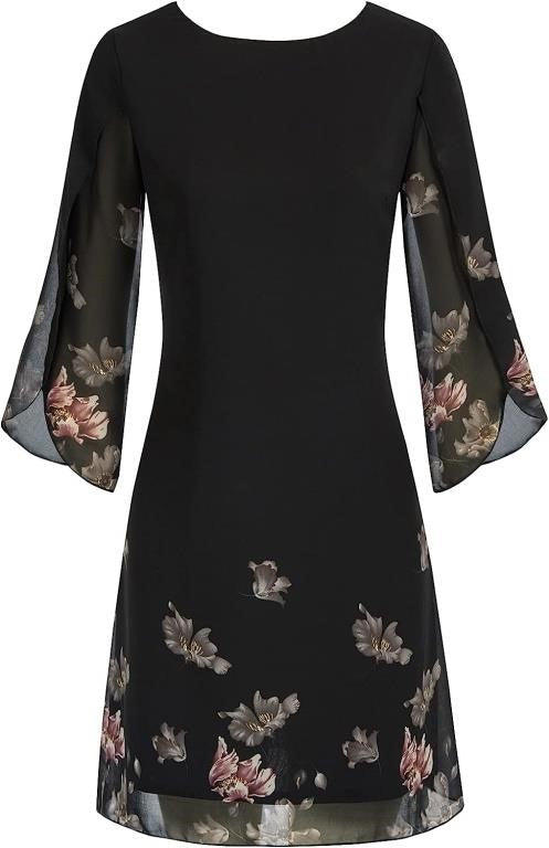 Grace Karin Black Floral Chiffon Slit Sleeve Dress NWT 2XL Le Prix Fashion Consulting