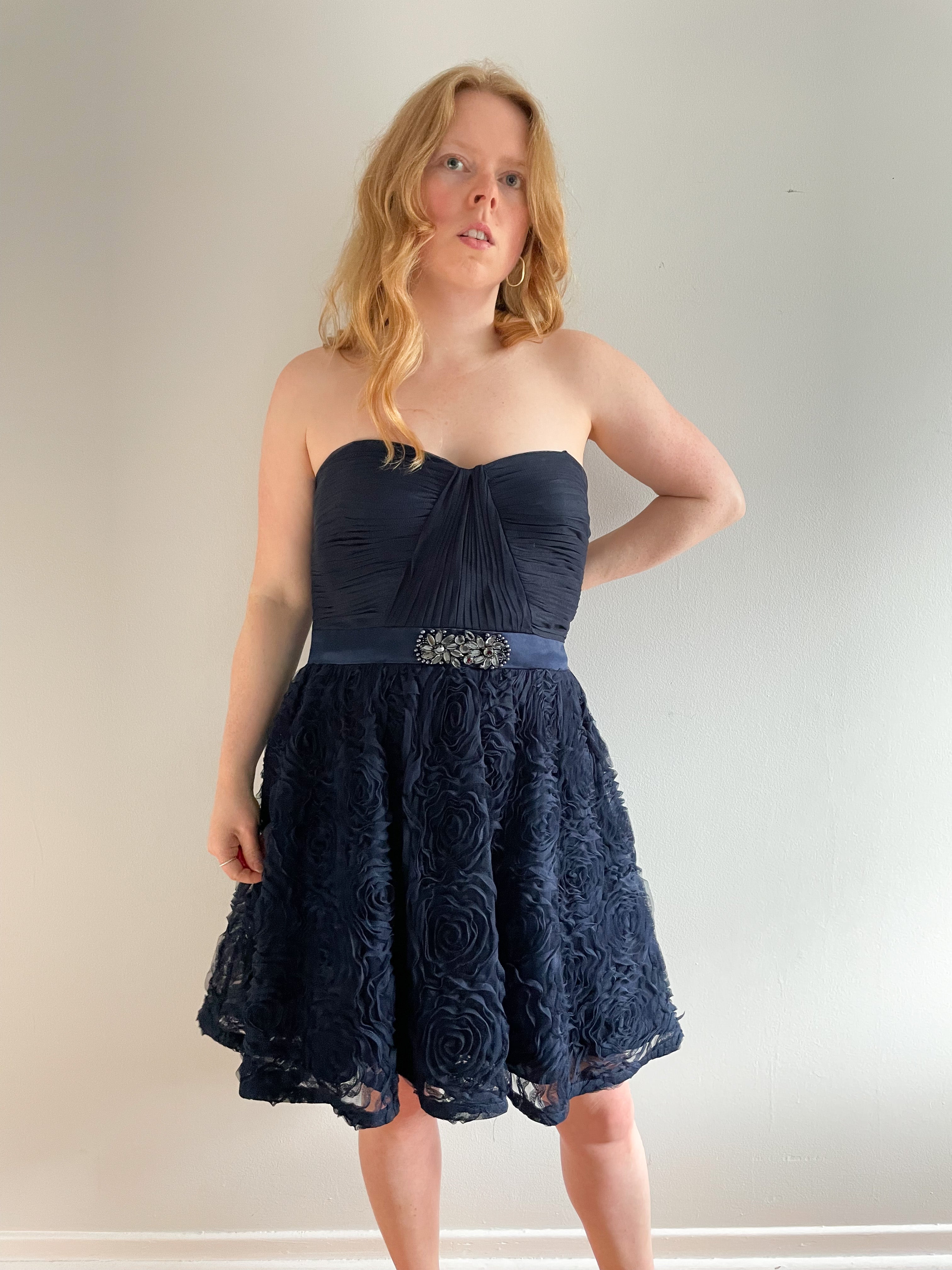 Adrianna Papell Navy Tulle Strapless Party Dress Size 16 Le Prix Fashion Consulting