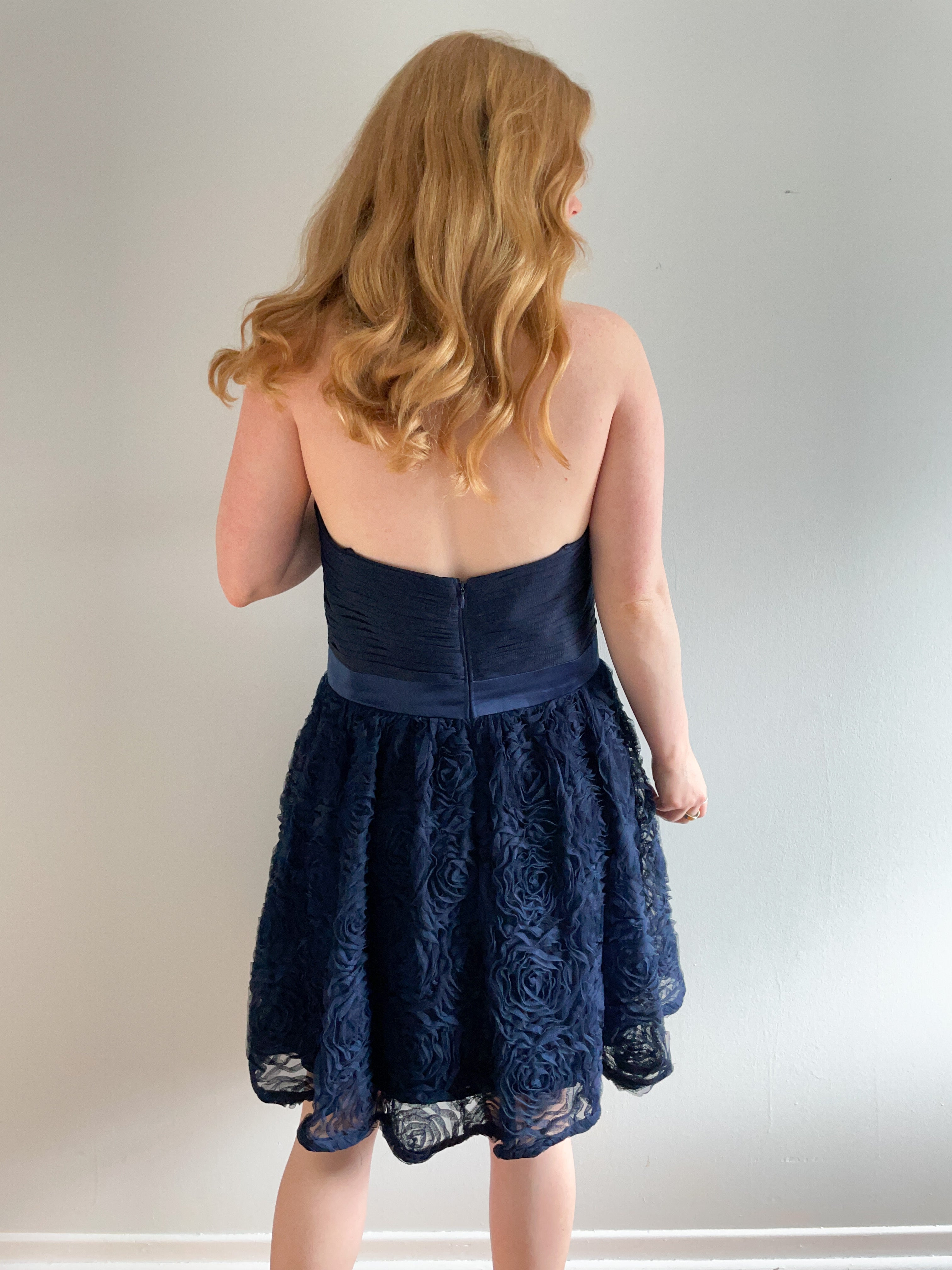 Adrianna Papell Navy Tulle Strapless Party Dress Size 16 Le