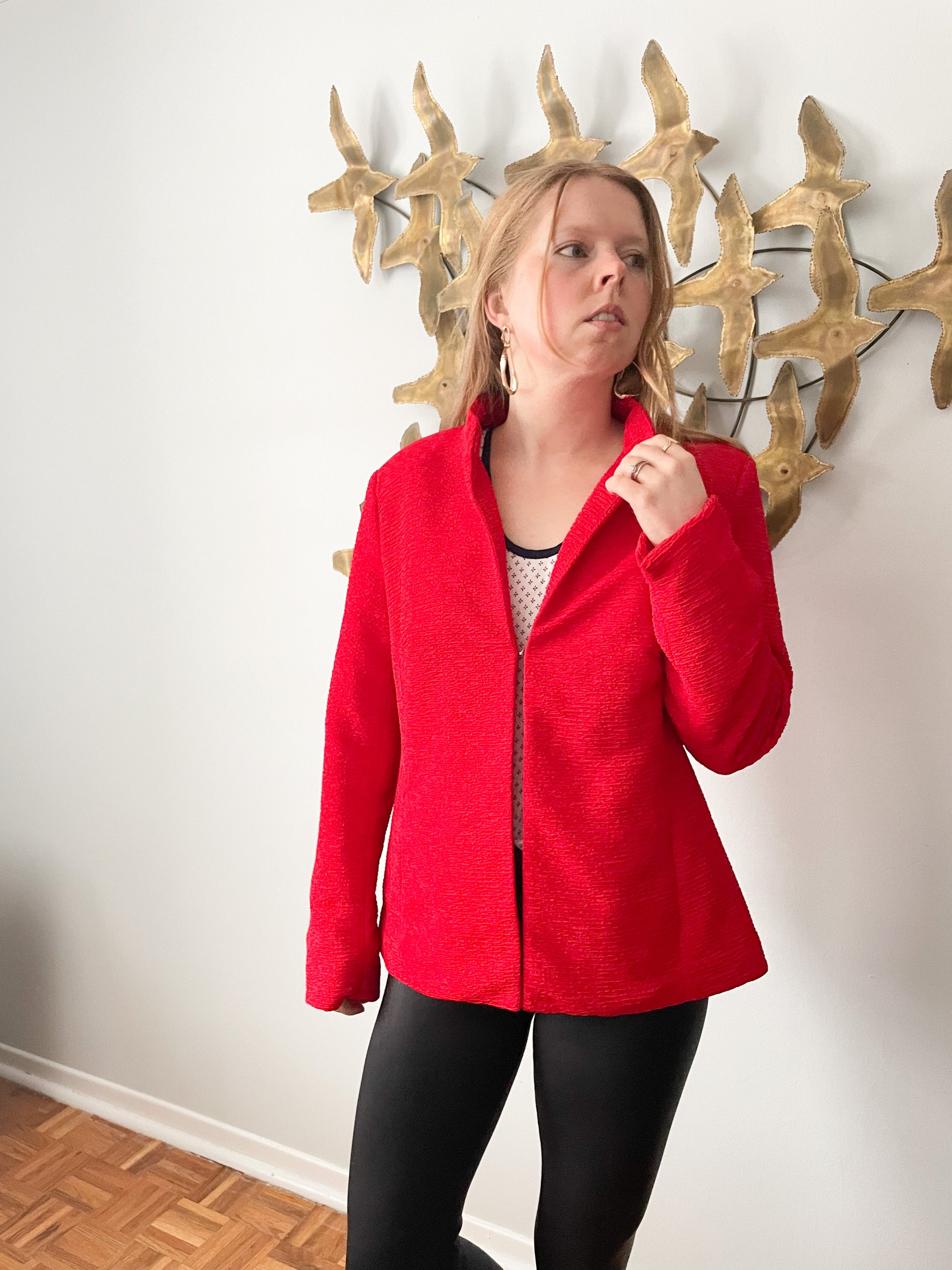 Erin London Ruched Red Open Blazer - Large – Le Prix Fashion & Consulting