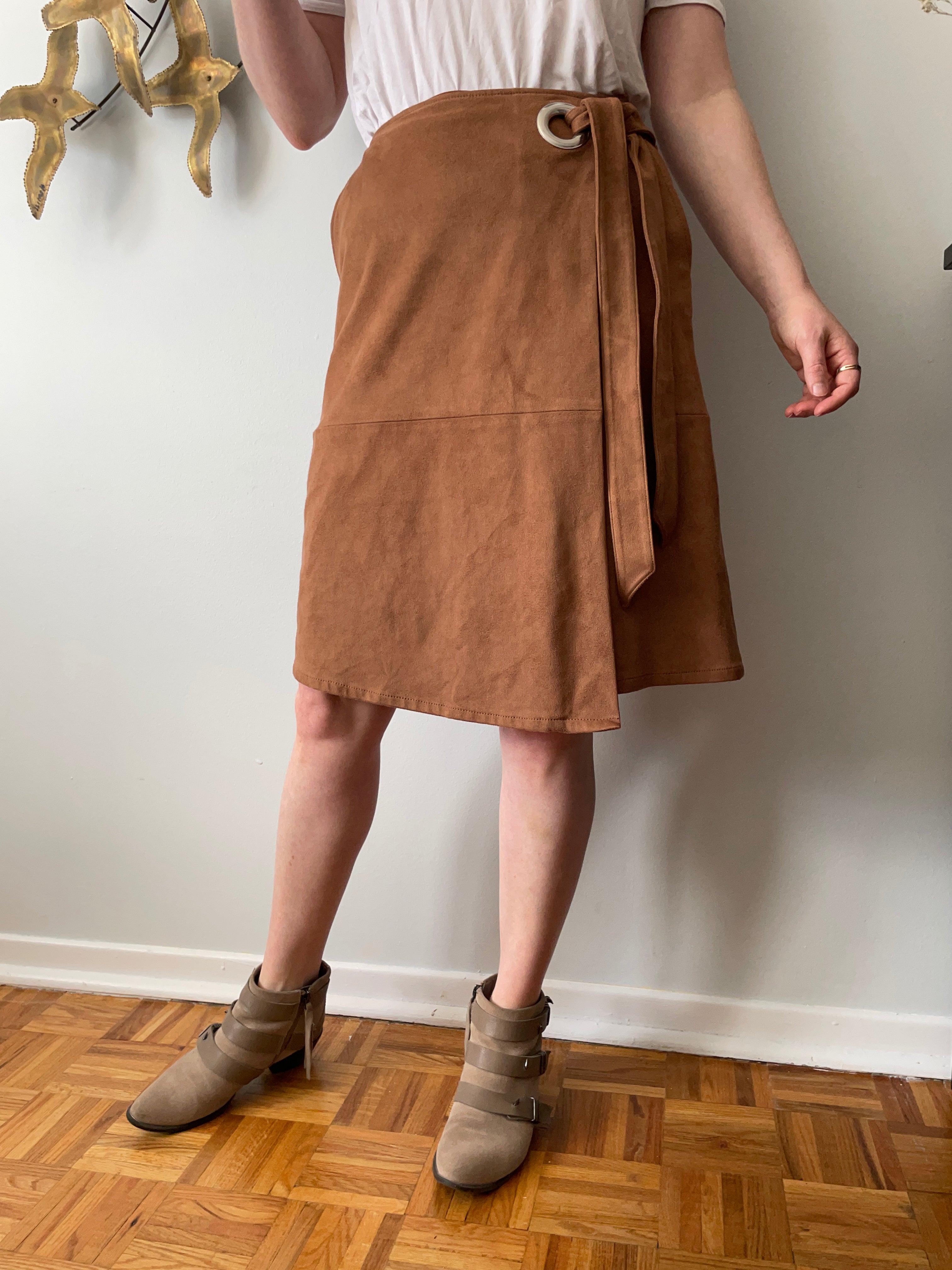 Brown faux suede outlet midi skirt