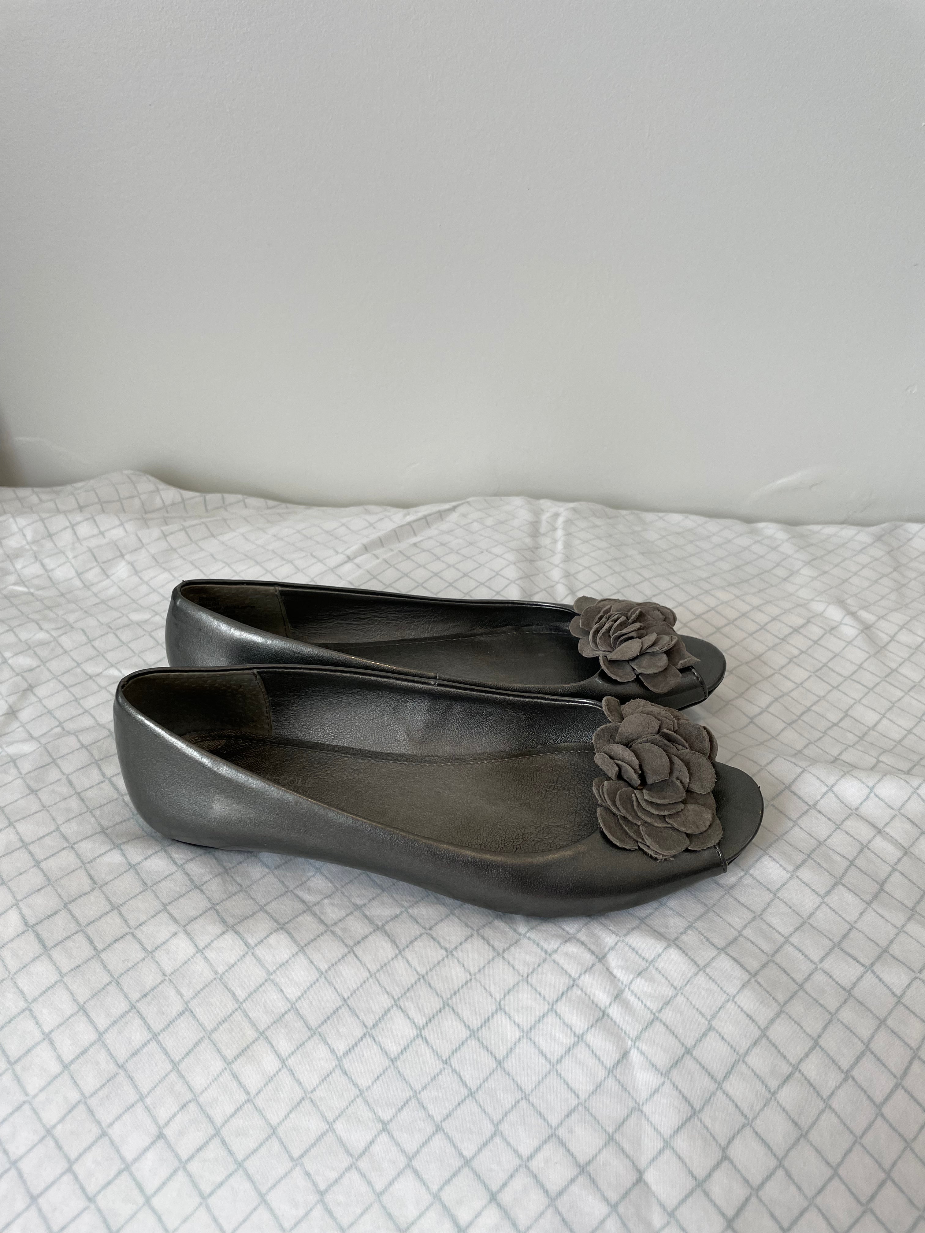 Leather peep sale toe flats