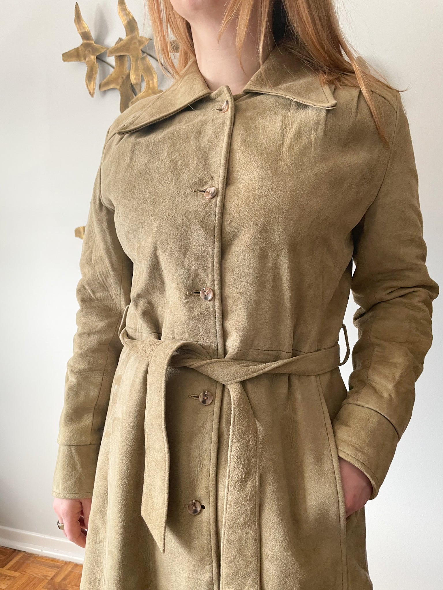 Beige suede cheap trench coat