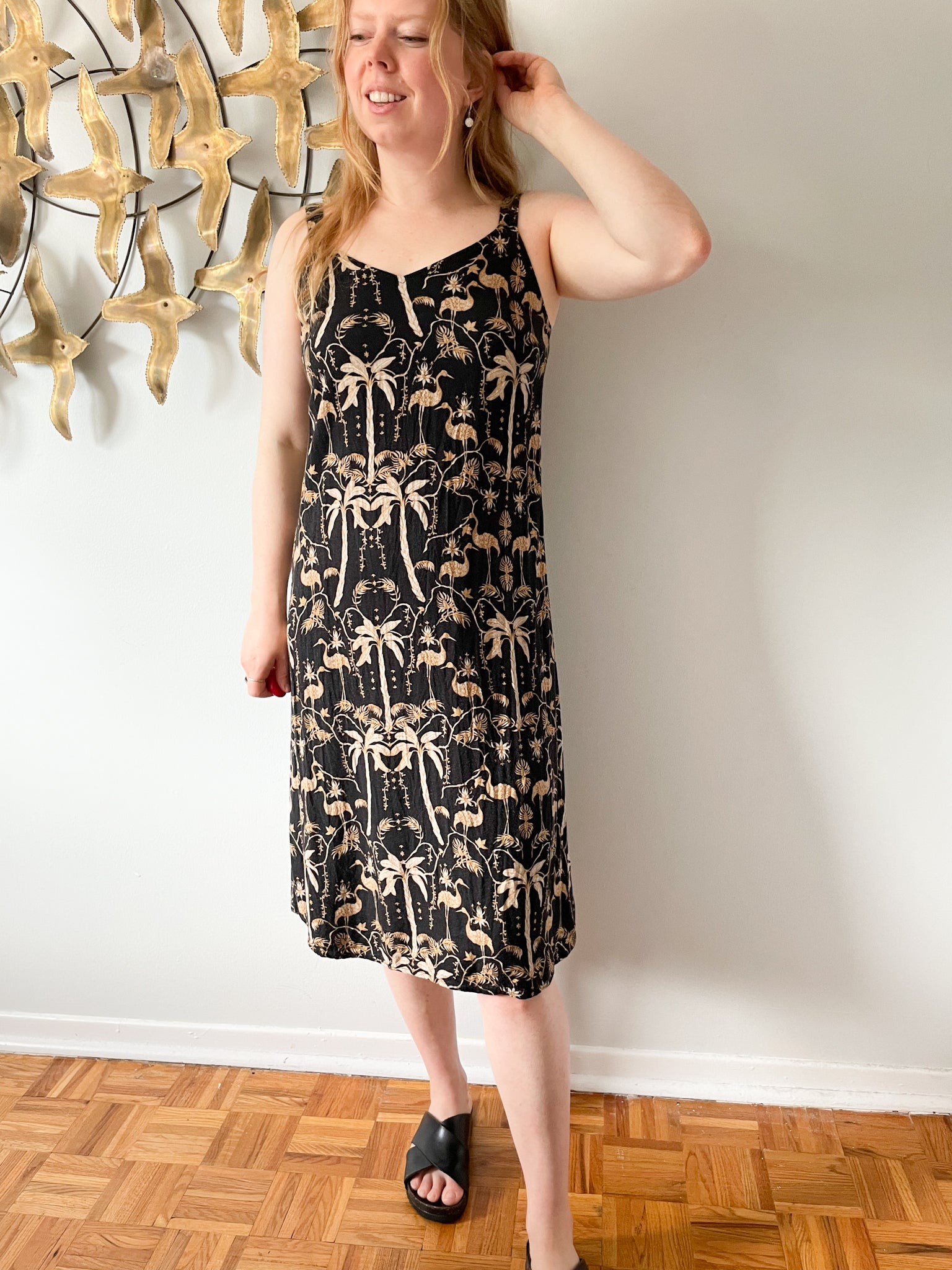 Black tropical print dress best sale