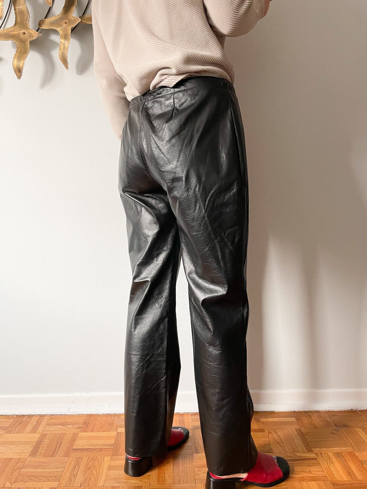 Vintage Genuine Leather Black Straight Leg Mid Rise Pants - Medium