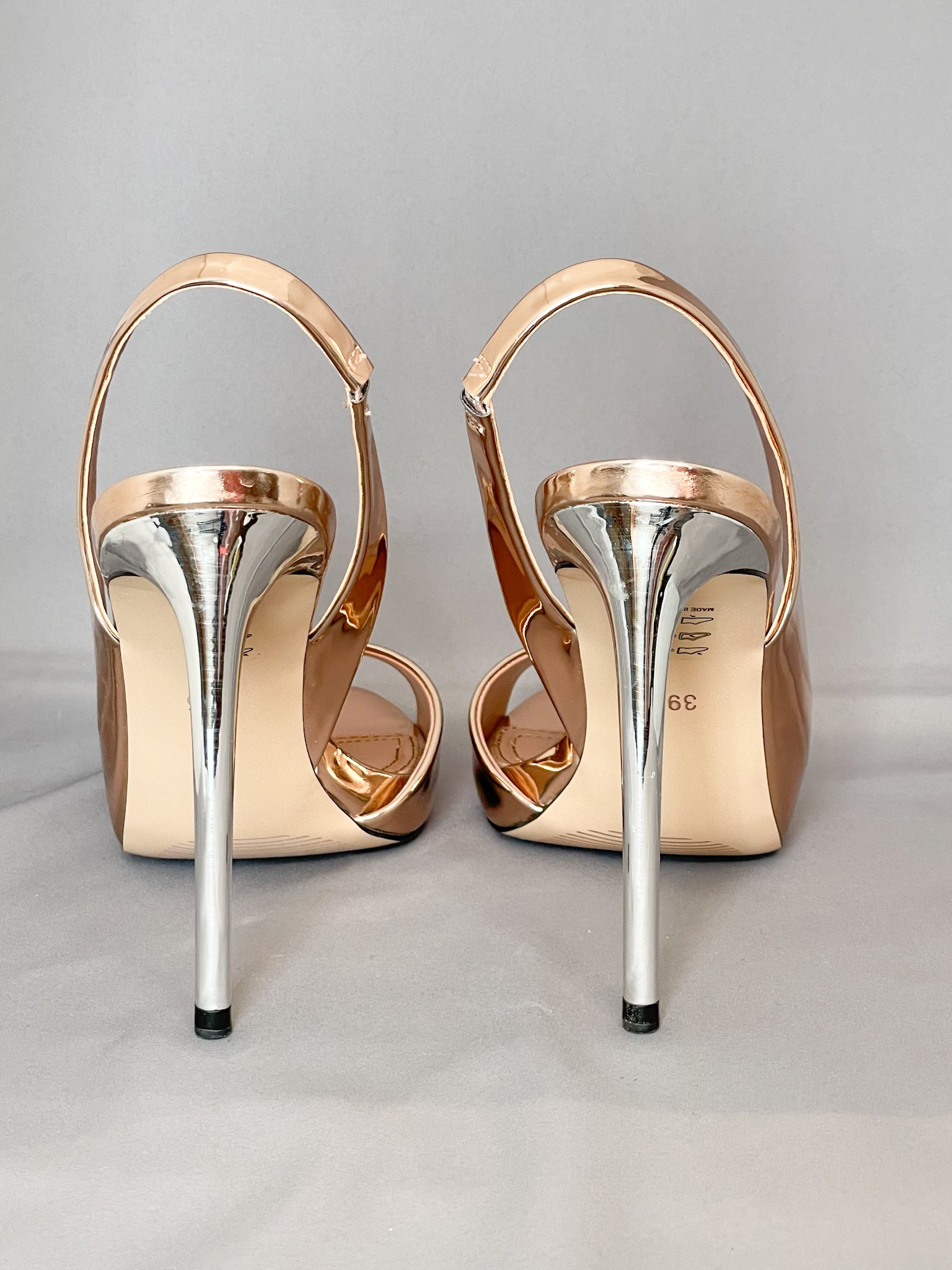 BCBGMaxAzria Rose Gold Stilletto Peep Toe Heels Size 9.5 Le