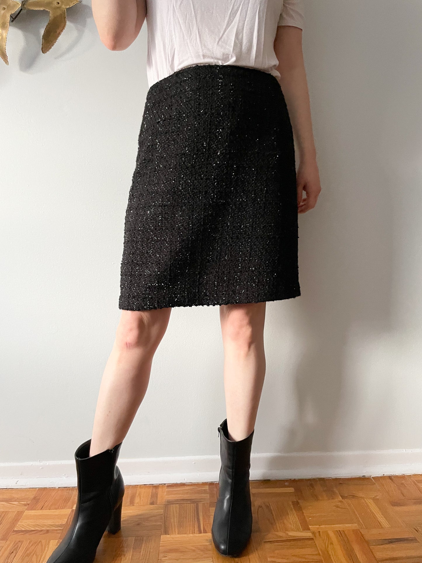 Jones & Co. Black Metallic Tweed Pencil Skirt - Size 6