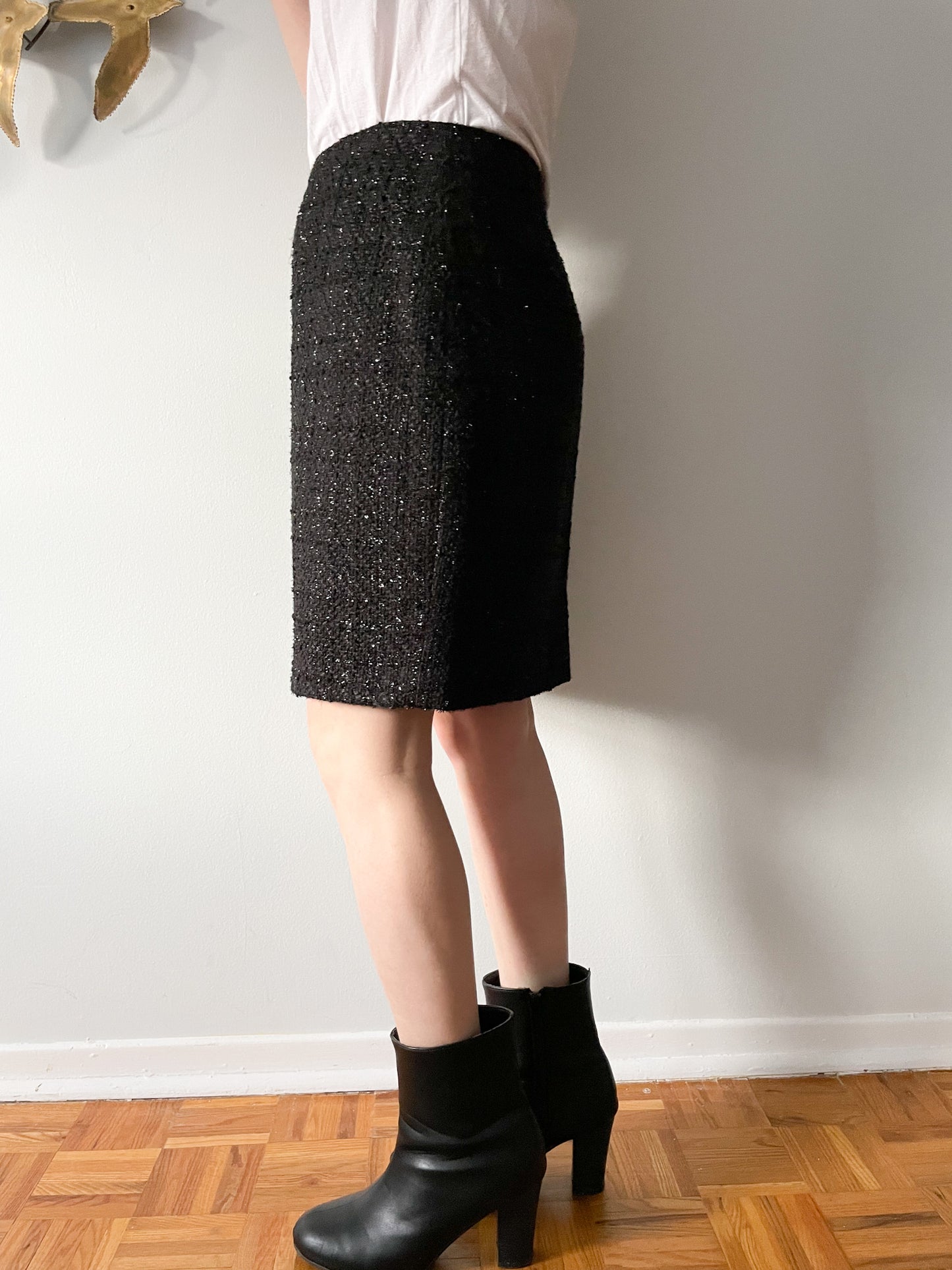 Jones & Co. Black Metallic Tweed Pencil Skirt - Size 6