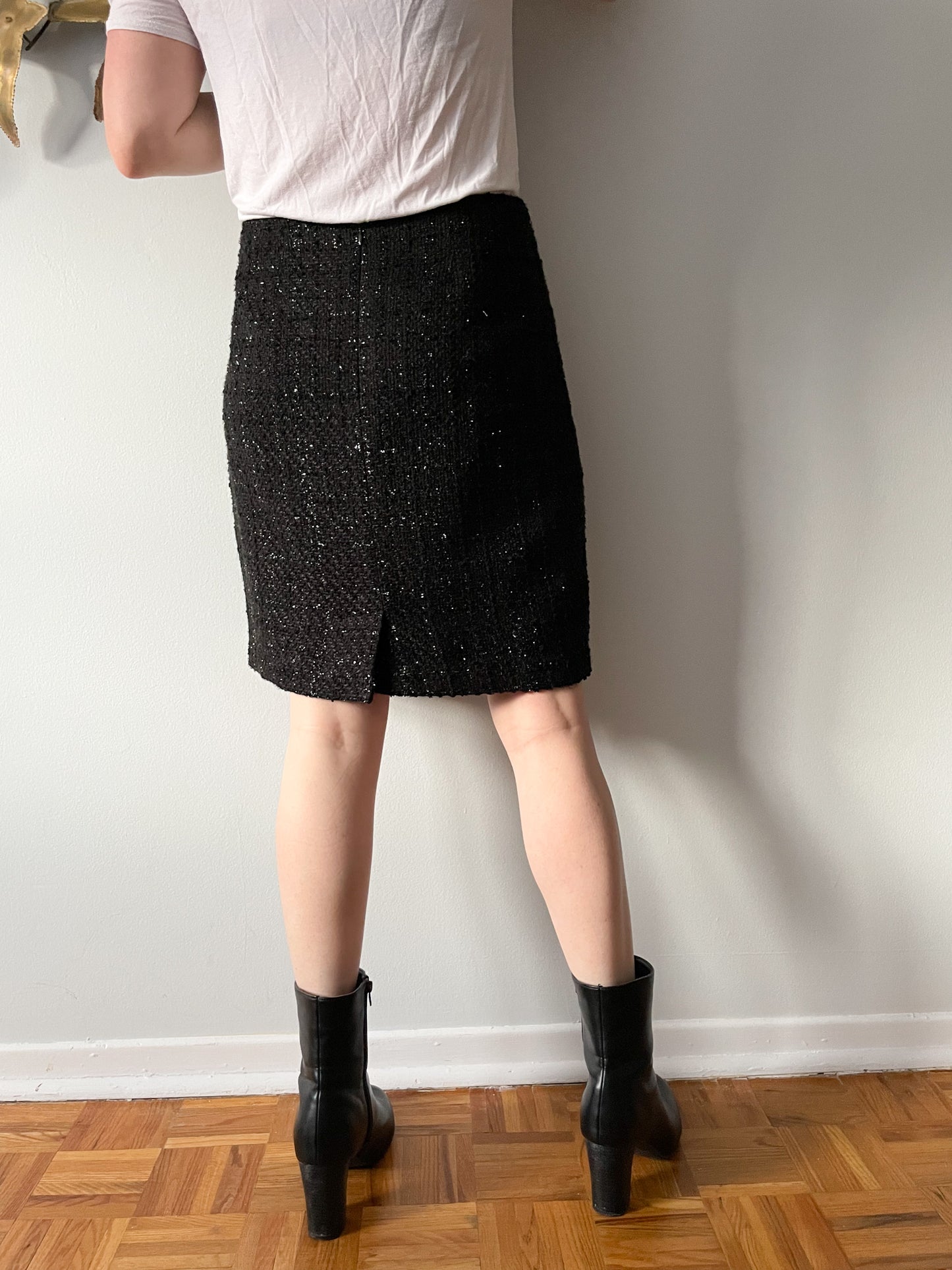 Jones & Co. Black Metallic Tweed Pencil Skirt - Size 6