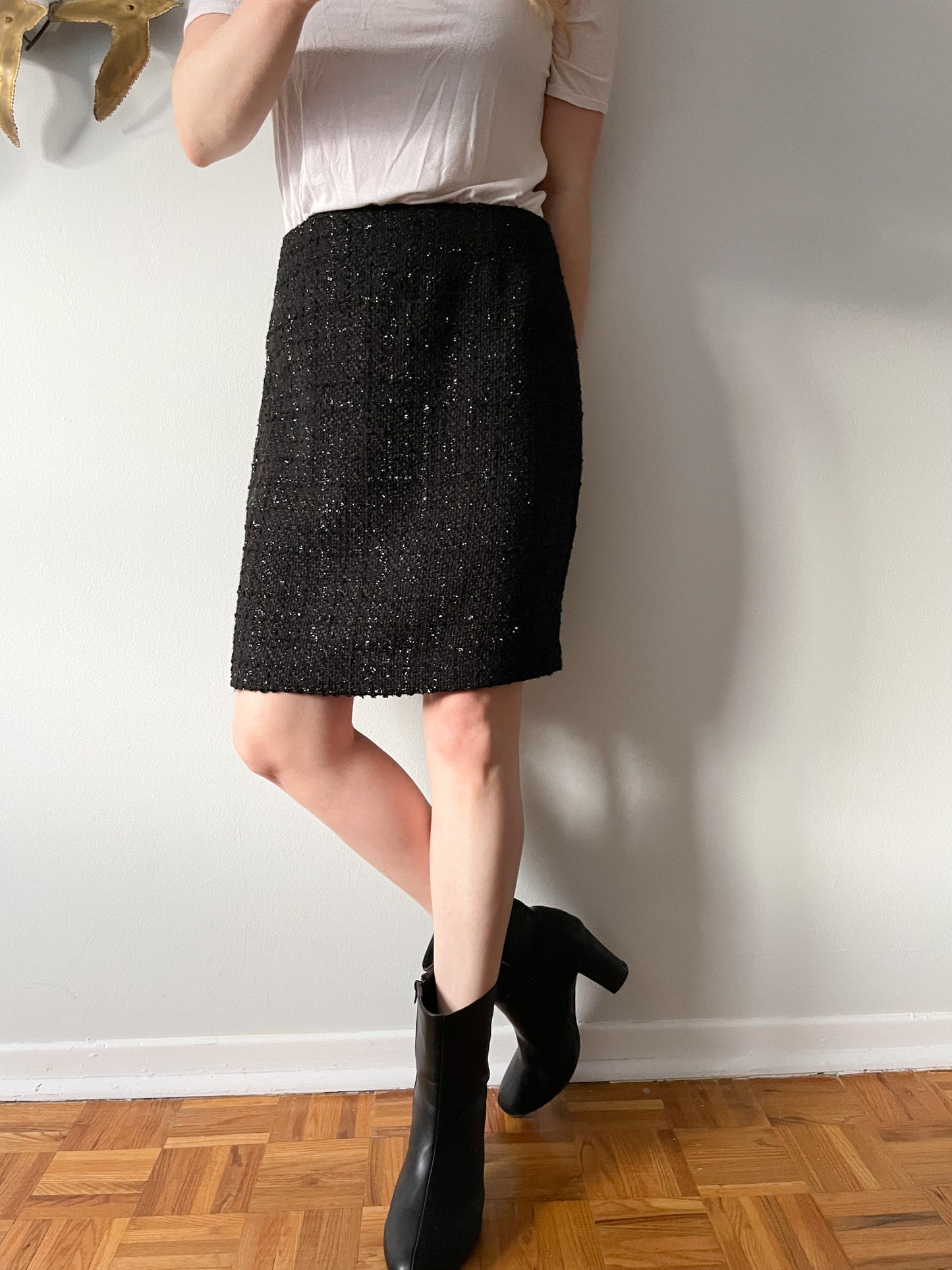 Jones & Co. Black Metallic Tweed Pencil Skirt - Size 6