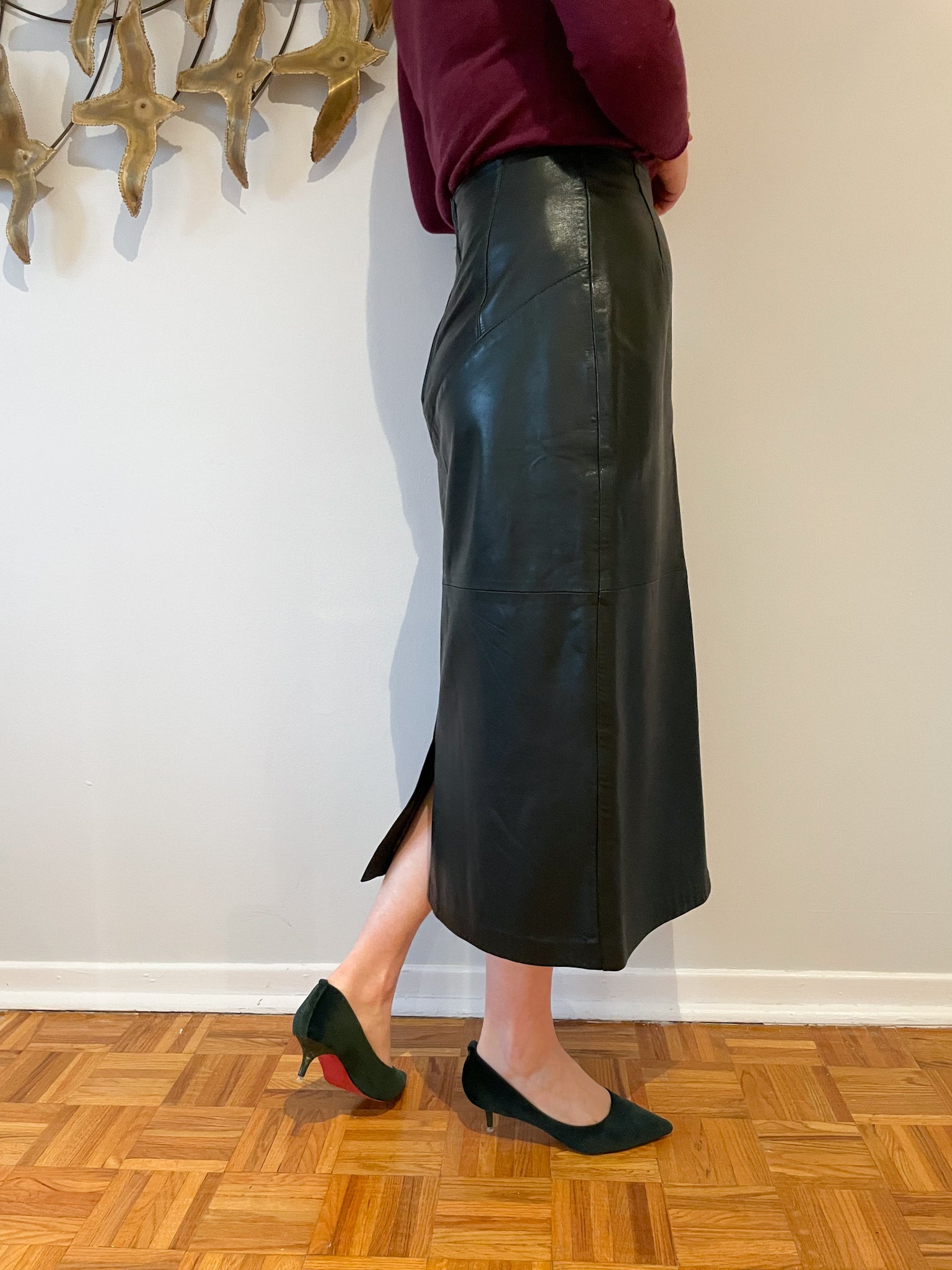 Forest green 2025 leather skirt