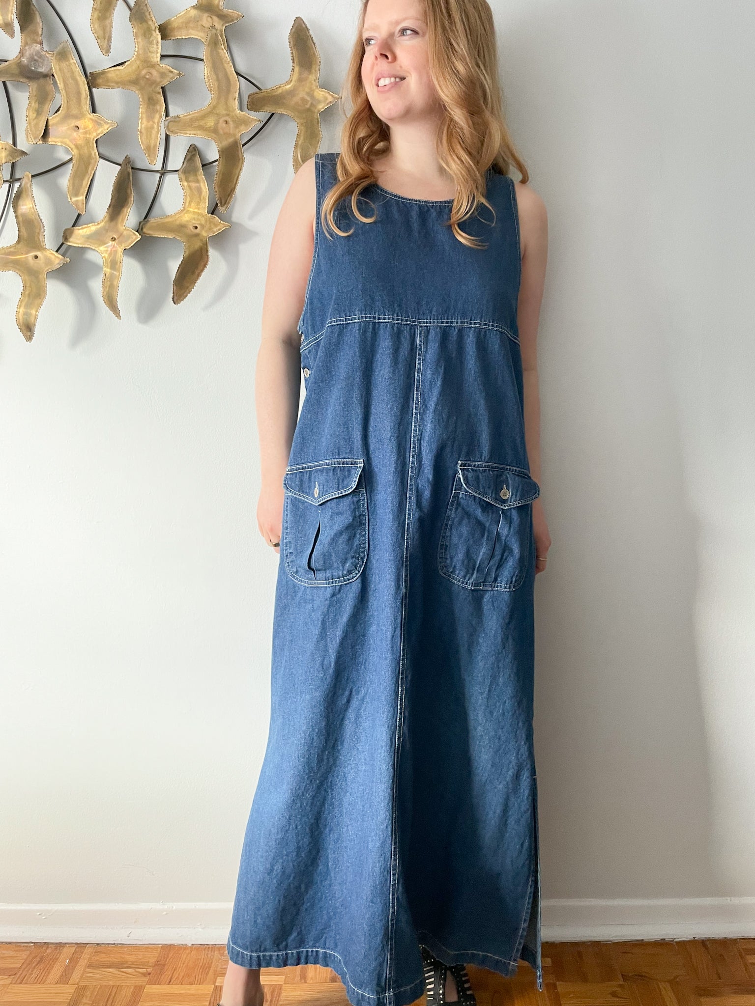 Vintage Zero Forecast Denim Sleeveless Dungaree Dress Large