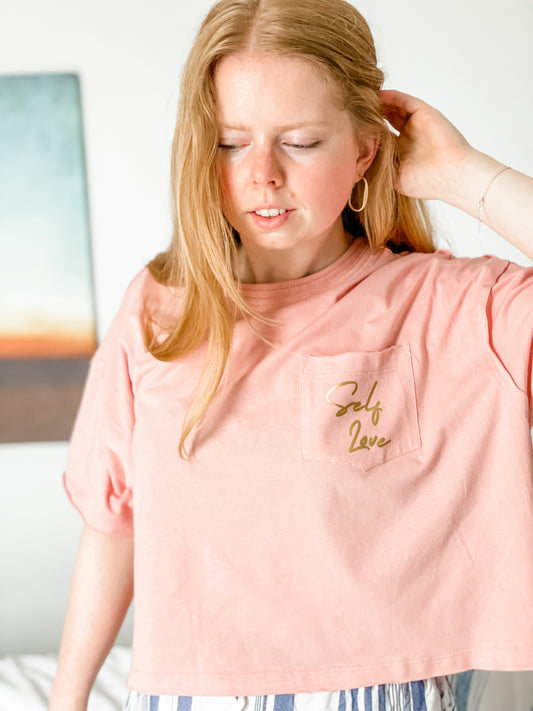 Pink Sand Gold Self Love Organic Cotton Fair Trade Cropped Pocket Tee